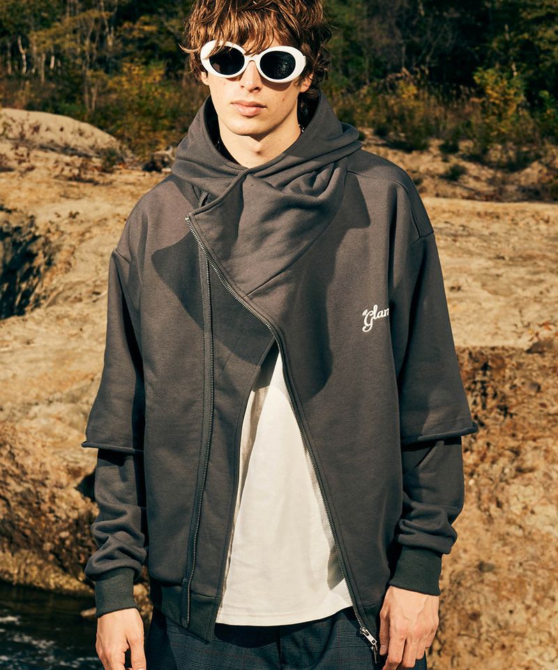glamb(グラム)】Asymmetry Layered Hoodie アシンメトリーレイヤード