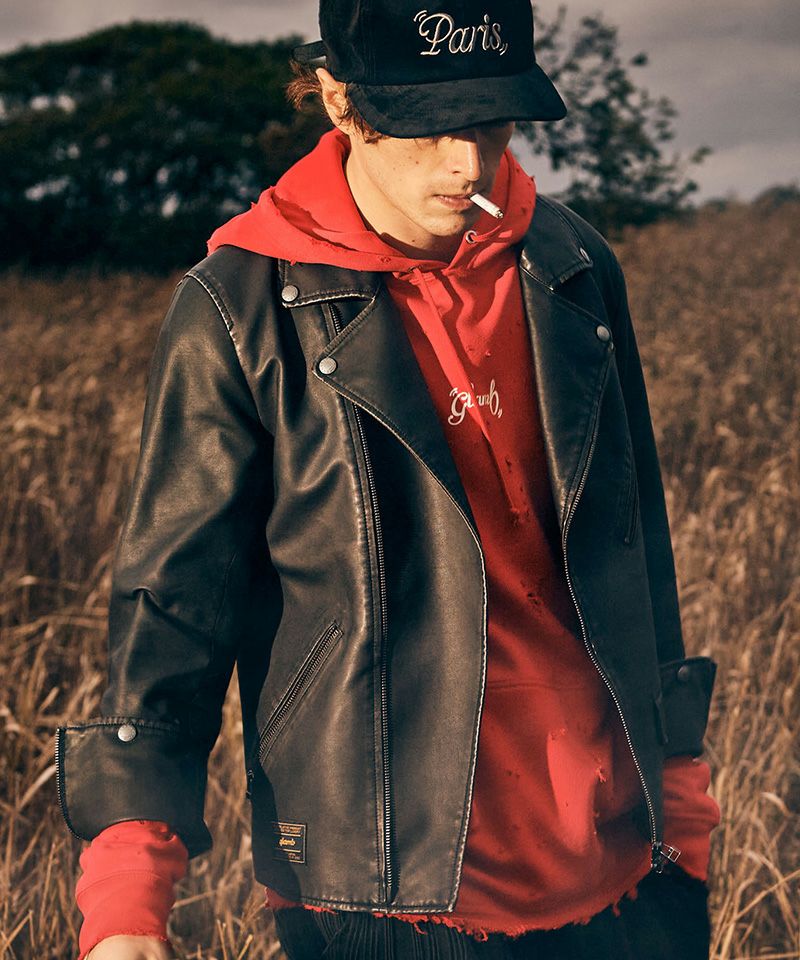 B*O様 00s y2k【glamb／グラム】シープスキン シングルライダースジ 予約商品】glamb(グラム)GB0125/JKT09 : Synth Leather Hooded Track
