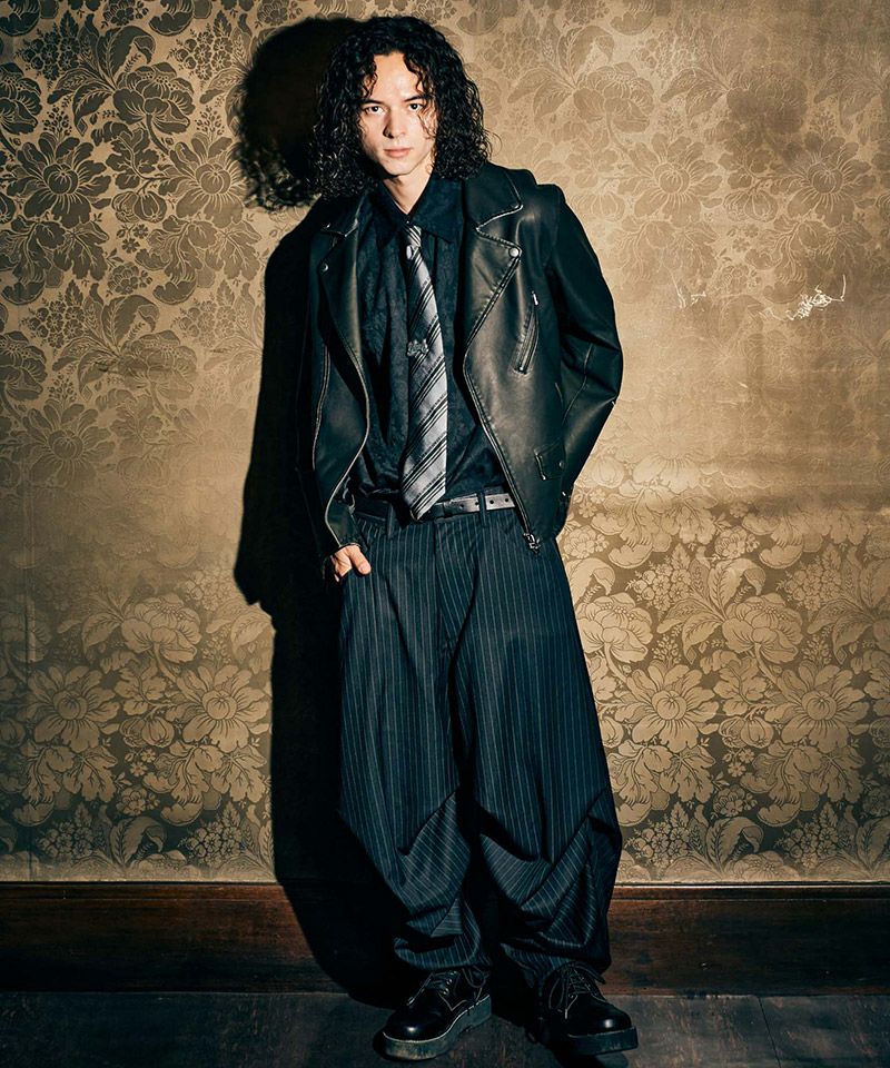 glamb サスペンダーニータックスラックス メンズ glamb(グラム)】Irregular Tuck Wide Slacks ファイブタックワイド