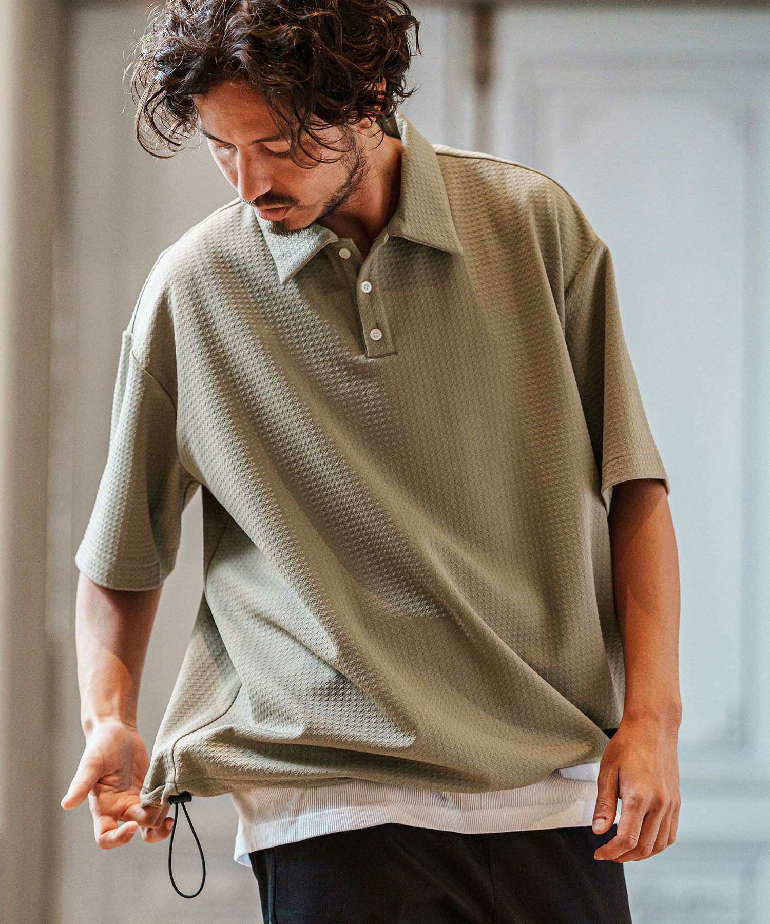 レイヤードポロTシャツ BEIGE 刺しゅうポロシャツ｜トップス レディース トレンド シャツ｜ReDial