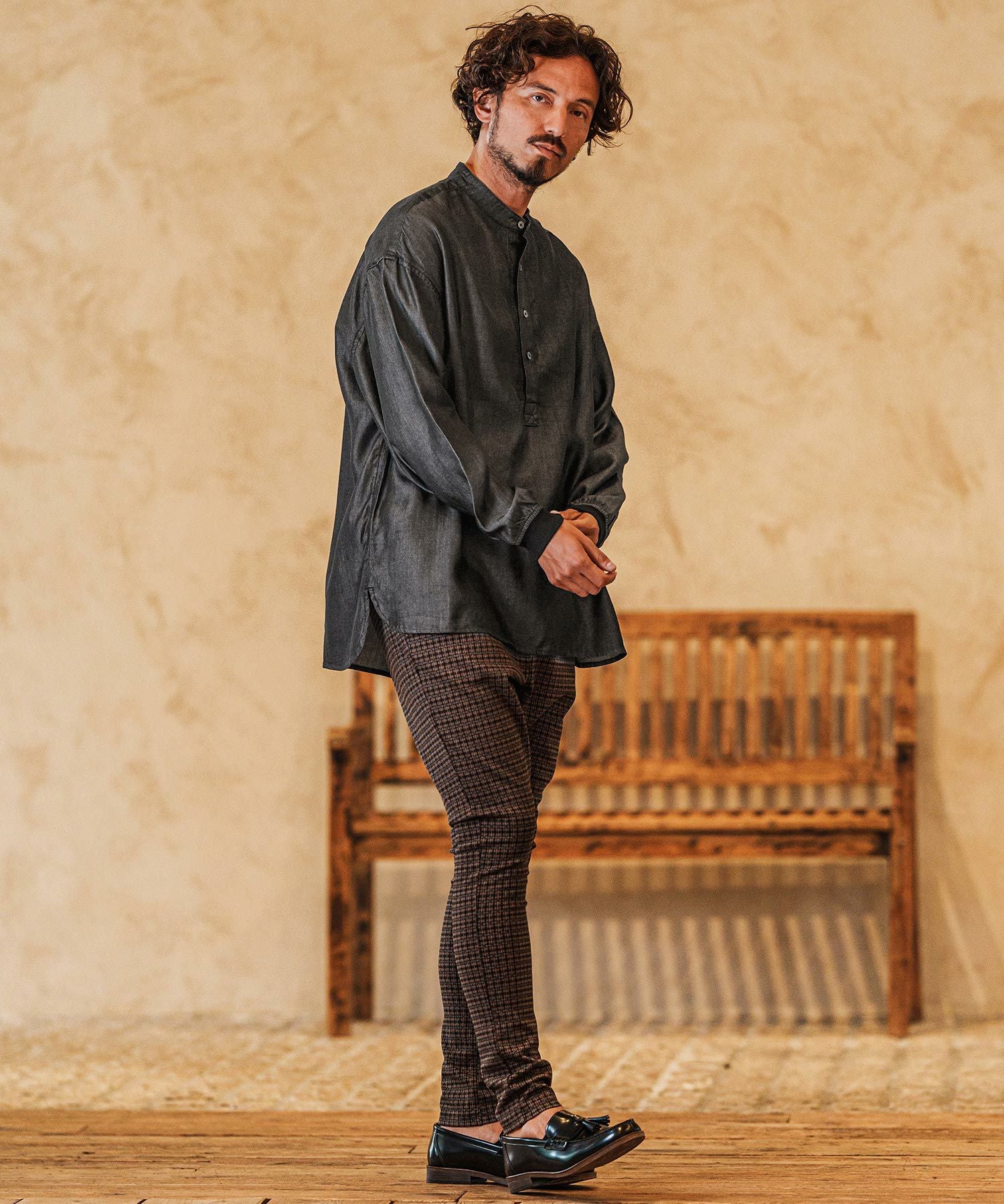 CAMBIO(カンビオ)】Silky Denim Cuffs Rib Skipper Pullover Shirts