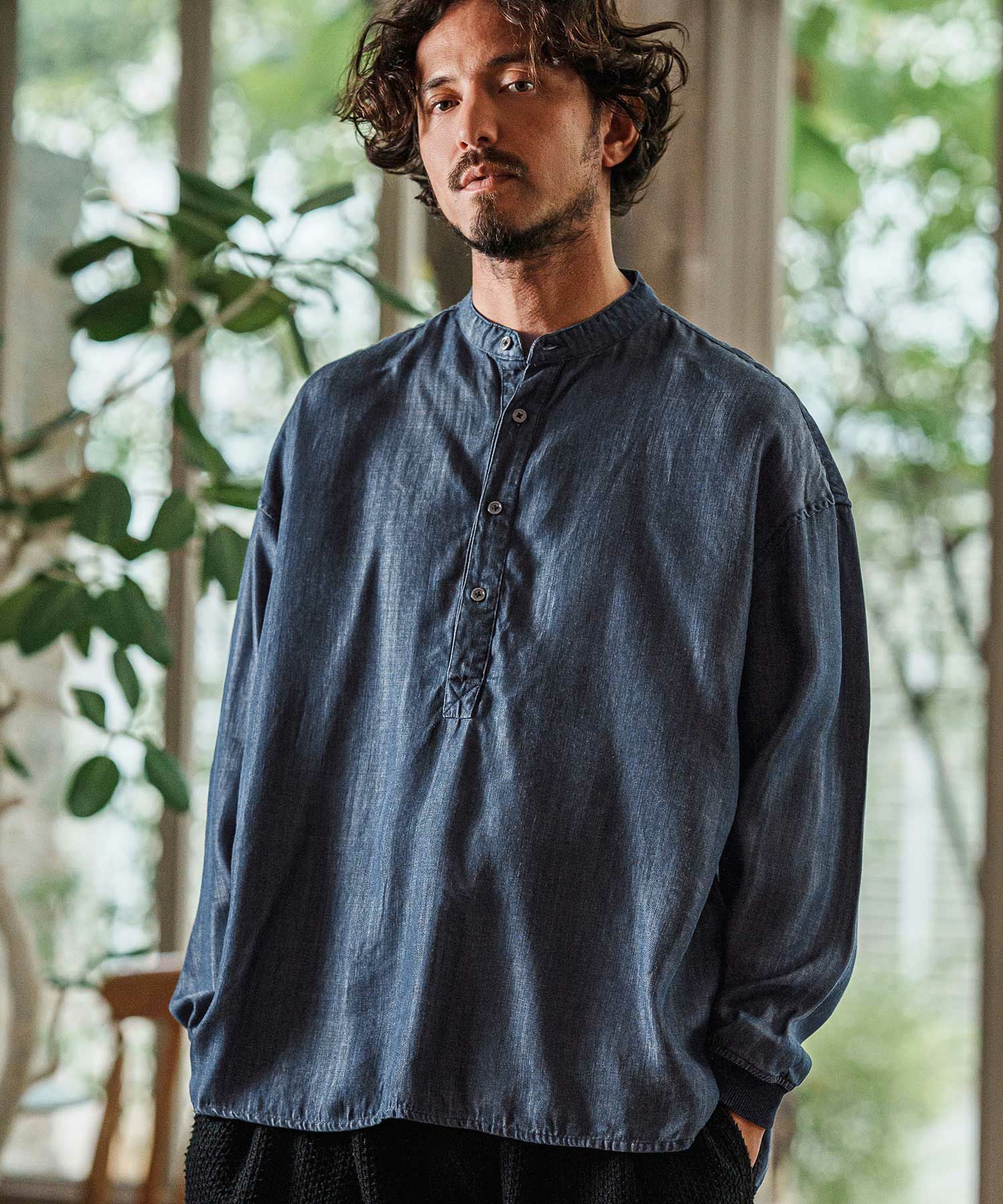 トップス MIWA CAMBIO(カンビオ)】Silky Denim Cuffs Rib Skipper Pullover Shirts