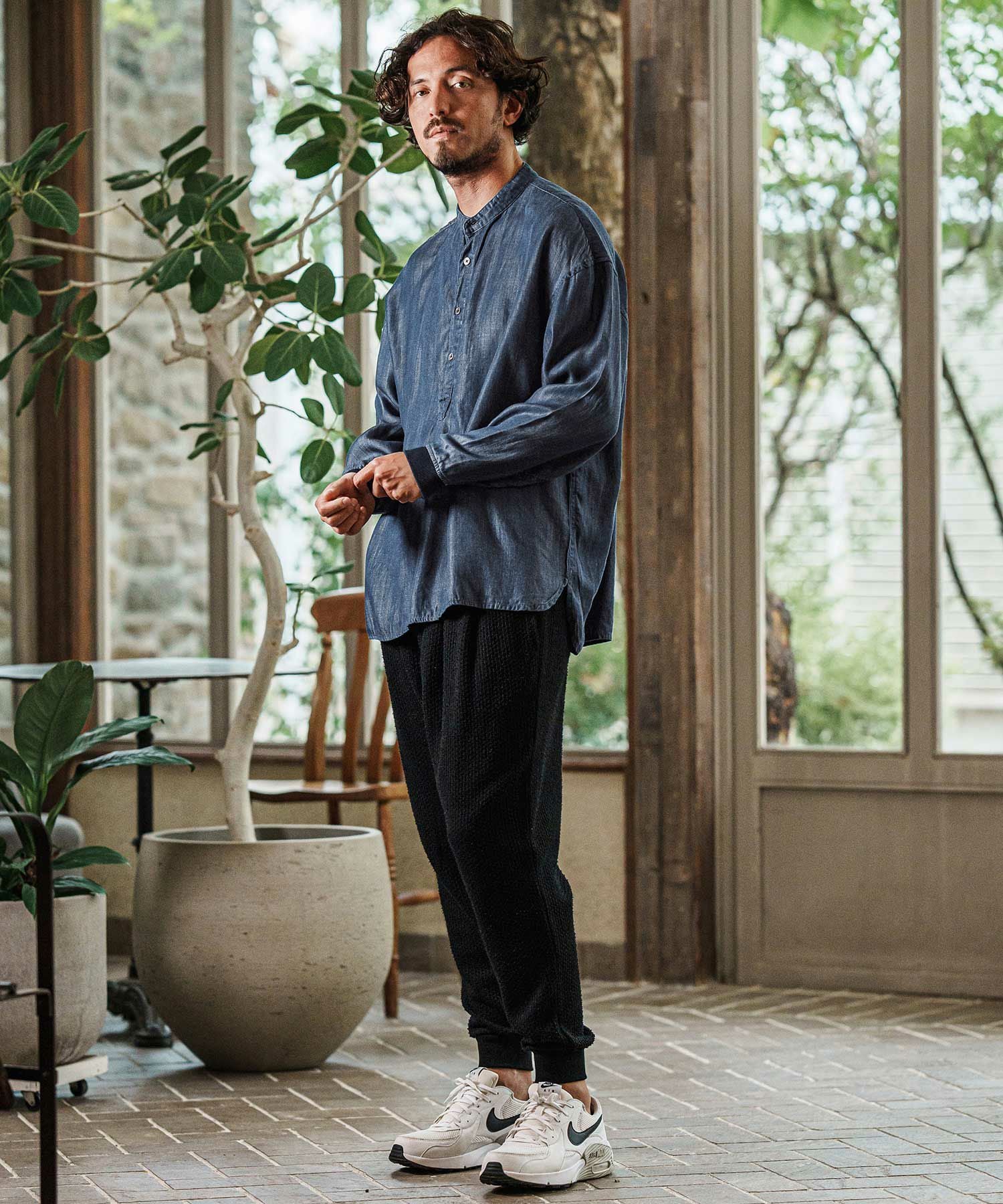 CAMBIO(カンビオ)】Silky Denim Cuffs Rib Skipper Pullover Shirts