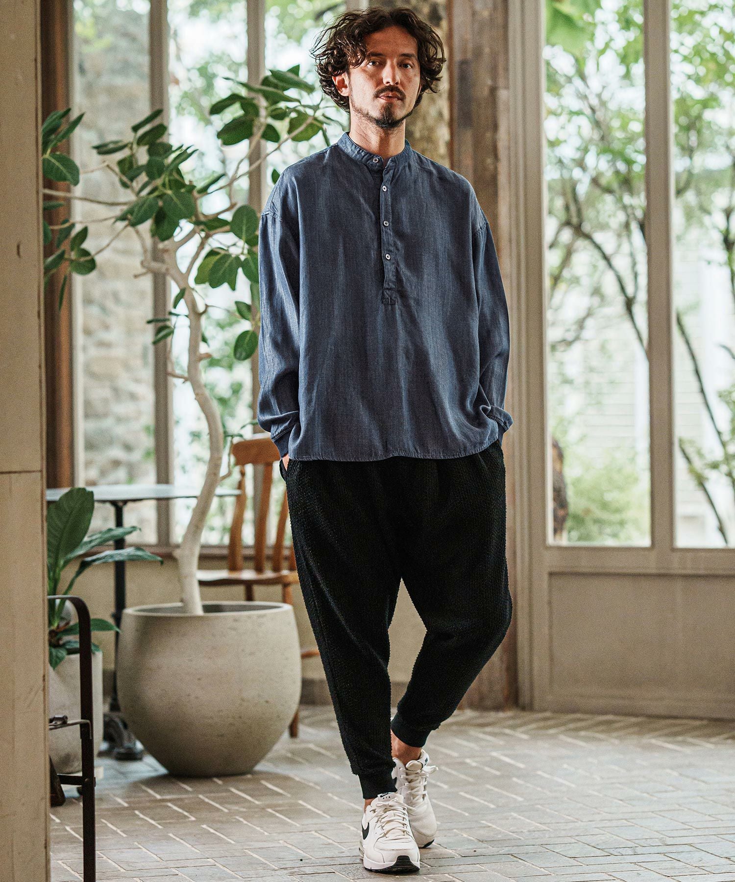 CAMBIO(カンビオ)】Silky Denim Cuffs Rib Skipper Pullover Shirts