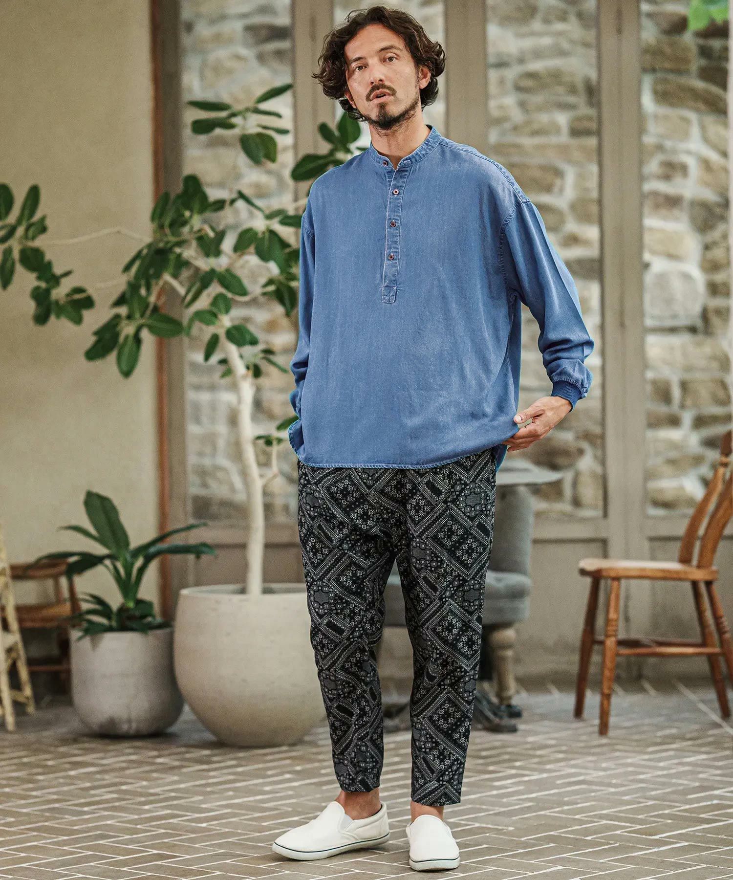 CAMBIO(カンビオ)】Silky Denim Cuffs Rib Skipper Pullover Shirts
