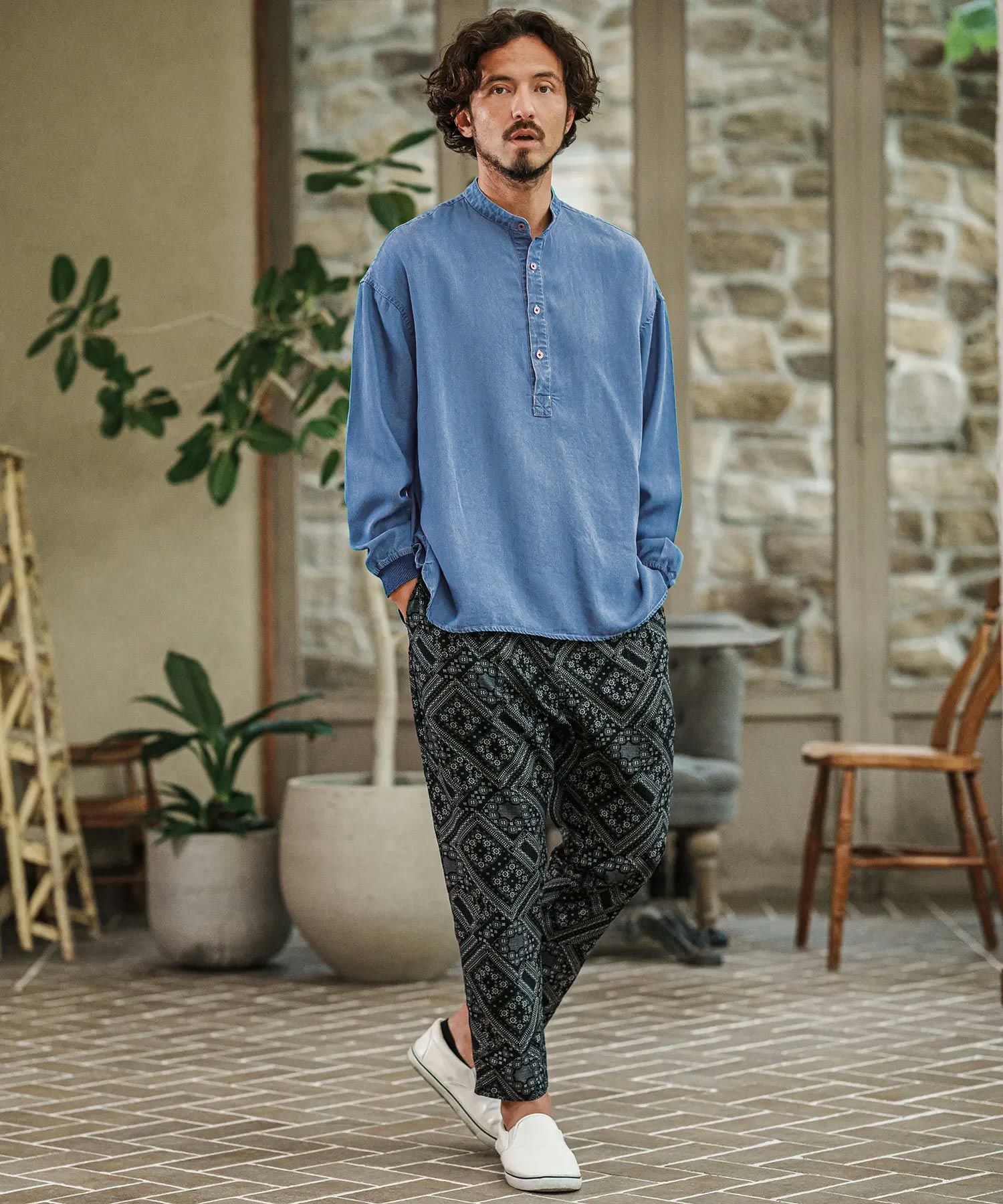 トップス sayu CAMBIO(カンビオ)】Silky Denim Cuffs Rib Skipper Pullover Shirts