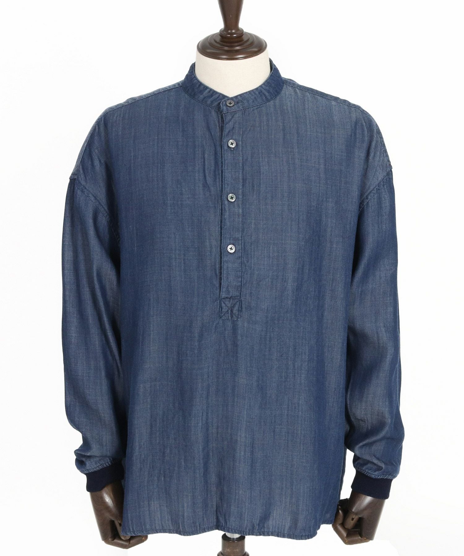 CAMBIO(カンビオ)】Silky Denim Cuffs Rib Skipper Pullover Shirts