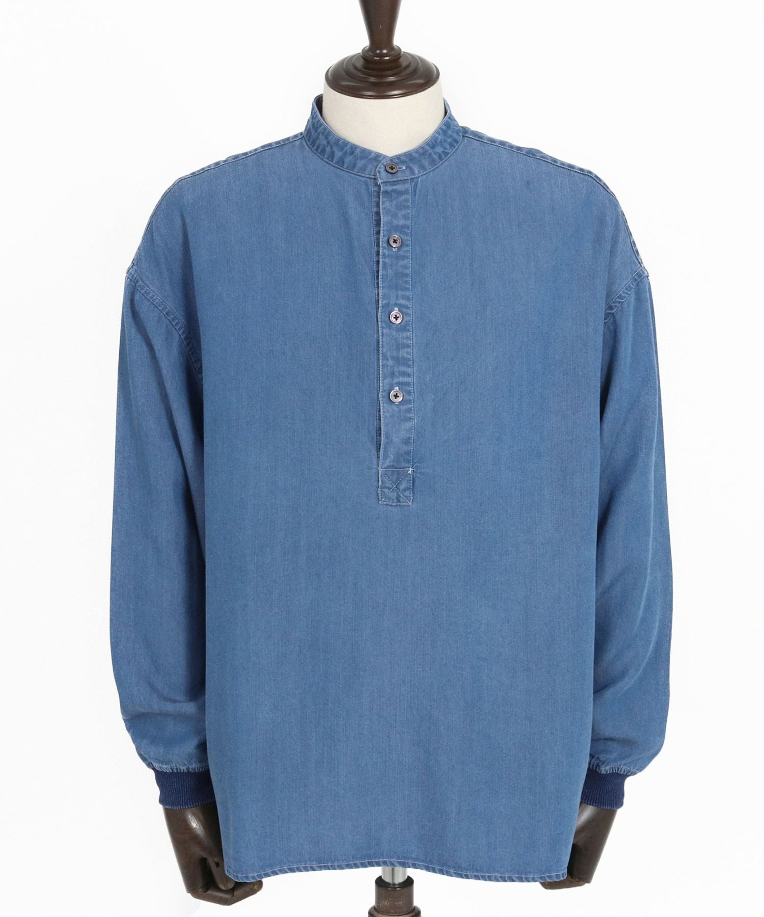 CAMBIO(カンビオ)】Silky Denim Cuffs Rib Skipper Pullover Shirts