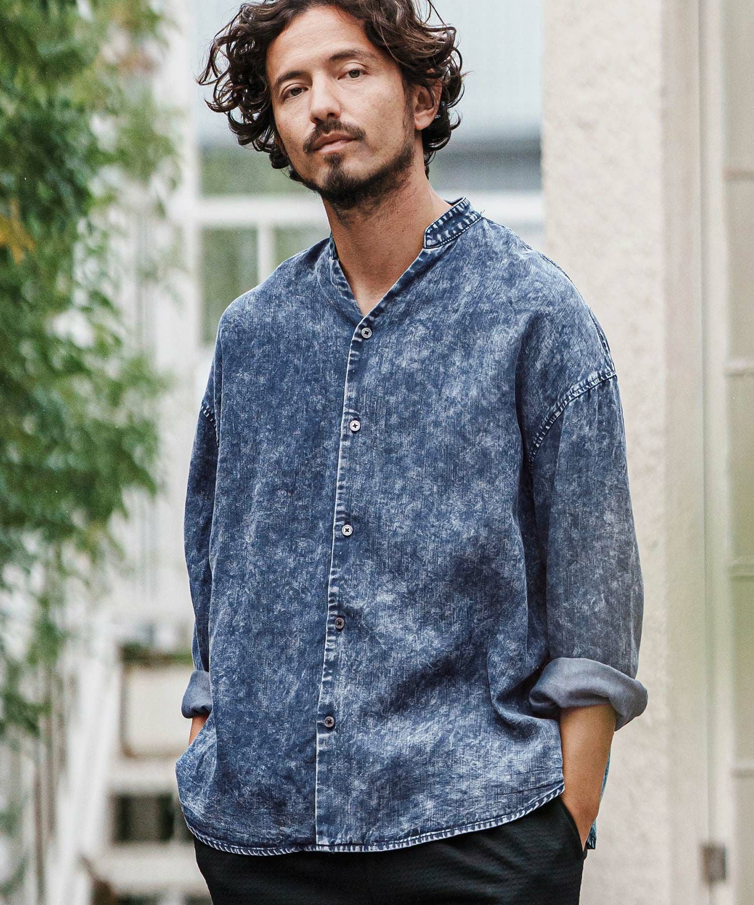 CAMBIO(カンビオ)】Silky Chemical Wash Denim Skipper Band Collar