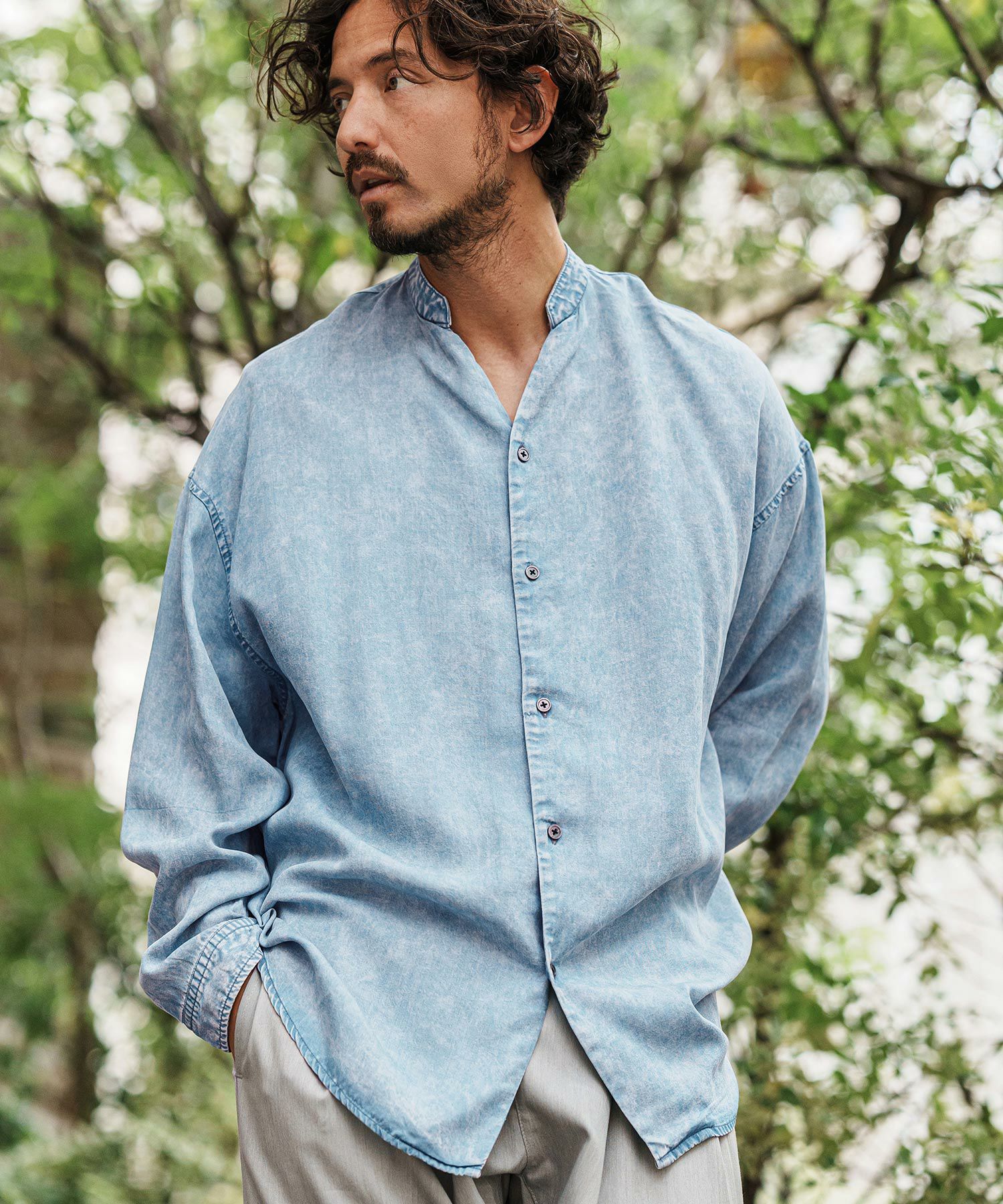 CAMBIO(カンビオ)】Silky Chemical Wash Denim Skipper Band Collar CAMBIO(カンビオ)】Silky Chemical Wash Denim Skipper Band Collar