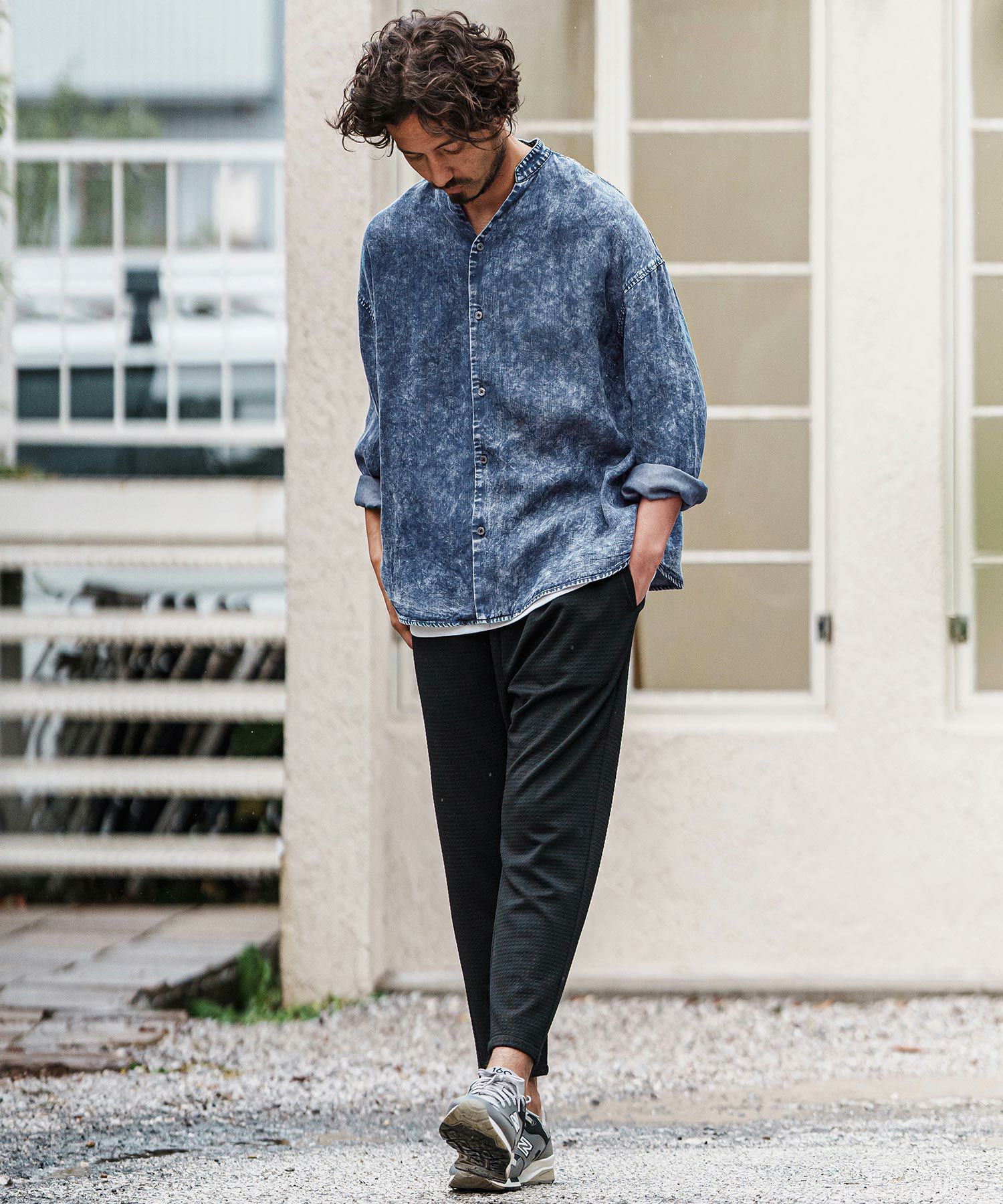 CAMBIO(カンビオ)】Silky Chemical Wash Denim Skipper Band Collar