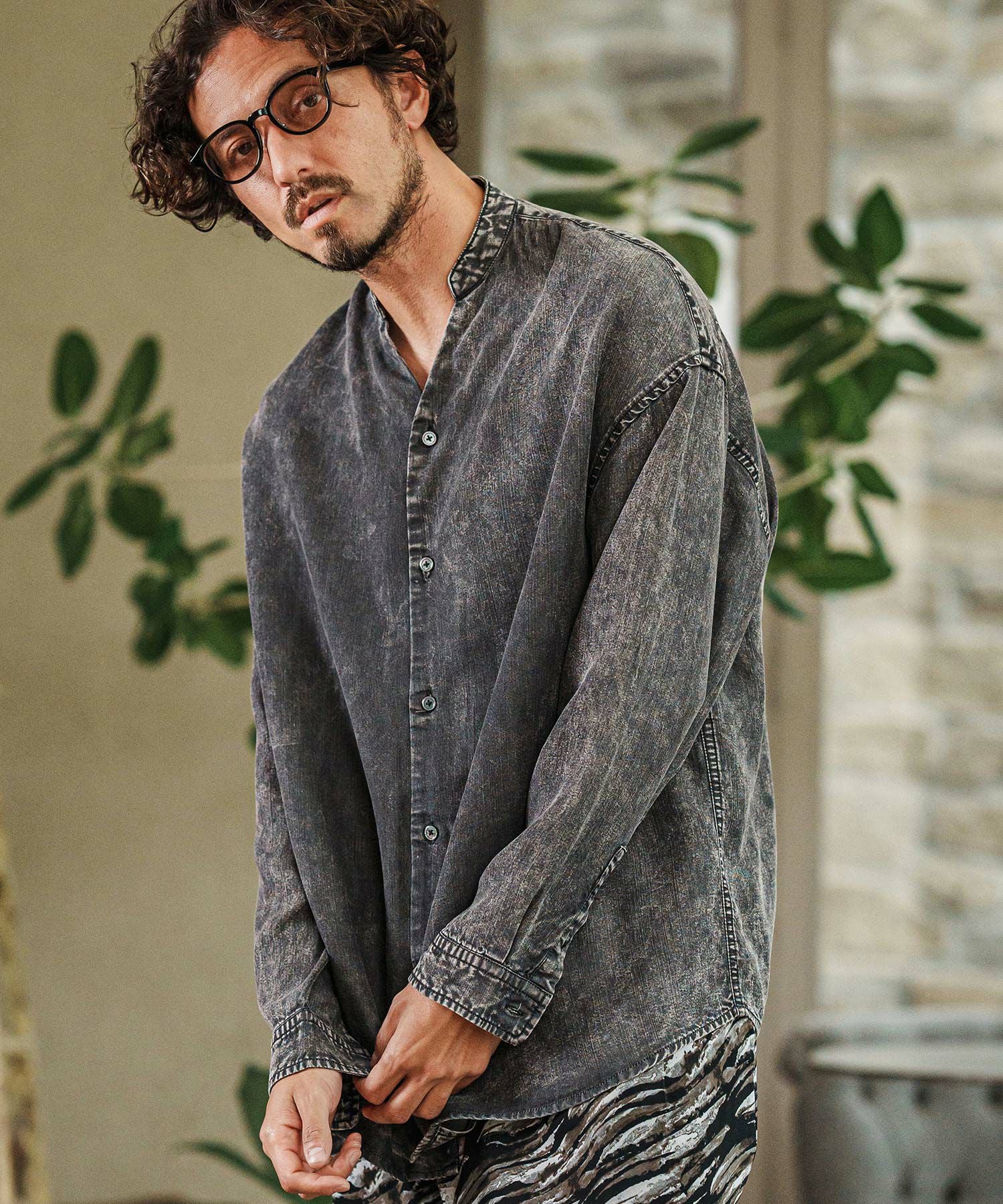 CAMBIO(カンビオ)】Silky Chemical Wash Denim Skipper Band Collar
