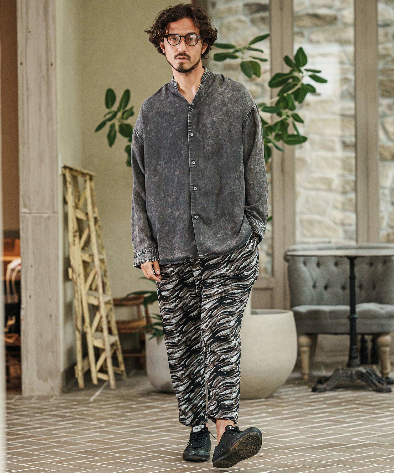 木菟 CAMBIO(カンビオ)】Silky Chemical Wash Denim Skipper Band Collar