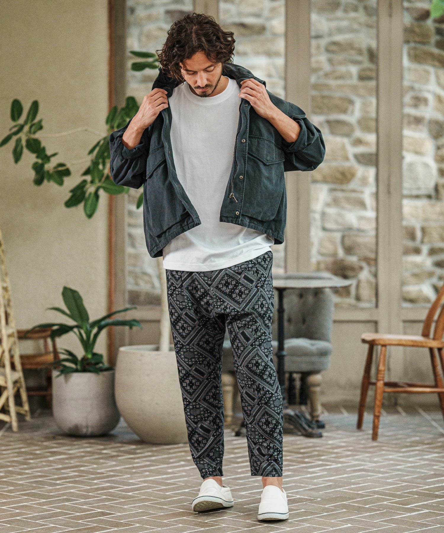 30%OFF【CAMBIO(カンビオ)】Bandana Pattern Relax Tapered Easy Pants