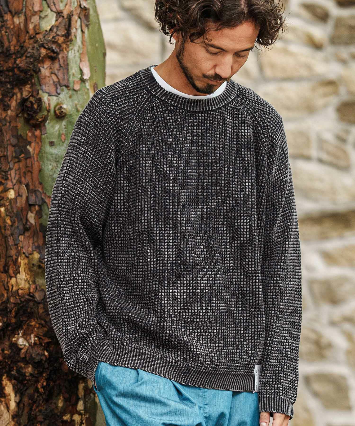 CAMBIO(カンビオ)】Powder Bleached Waffle Cotton Knit Pullover CAMBIO(カンビオ)】Powder Bleached Waffle Cotton Knit Pullover
