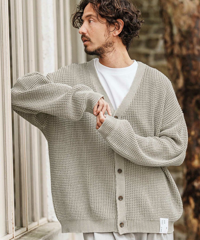 CAMBIO(カンビオ)】Powder Bleached Waffle Cotton Knit Cardigan 