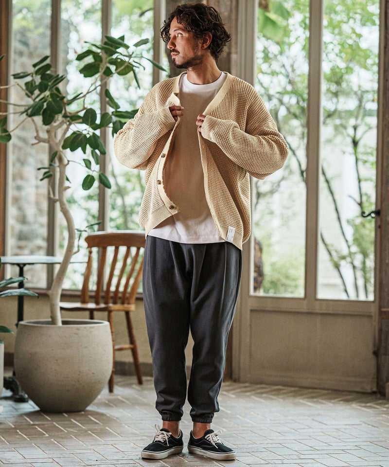 CAMBIO(カンビオ)】Powder Bleached Waffle Cotton Knit Cardigan 