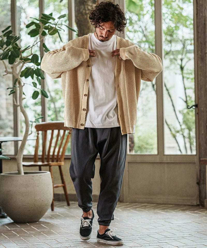 CAMBIO(カンビオ)】Powder Bleached Waffle Cotton Knit Cardigan 