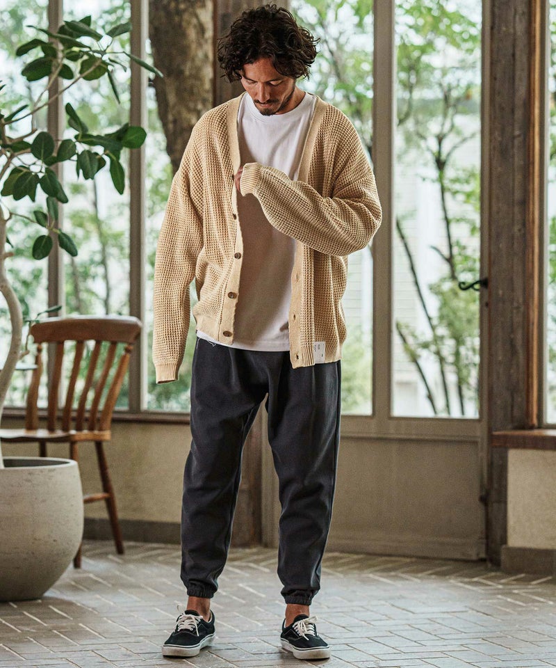 CAMBIO(カンビオ)】Powder Bleached Waffle Cotton Knit Cardigan 