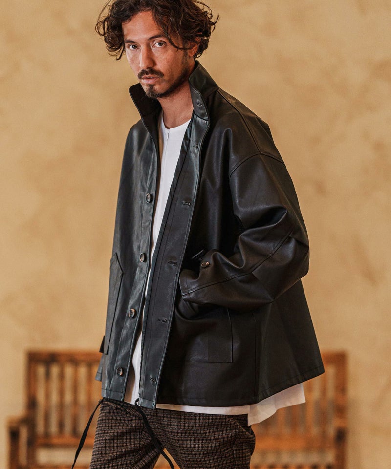 CAMBIO(カンビオ)】Synthetic Leather Military Stand Collar 