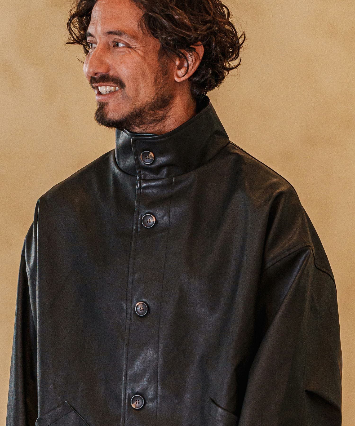 4日間限定値下げ‼️【CAMBIO】フェイクレザージャケット CAMBIO(カンビオ)】Synthetic Leather Military Stand Collar