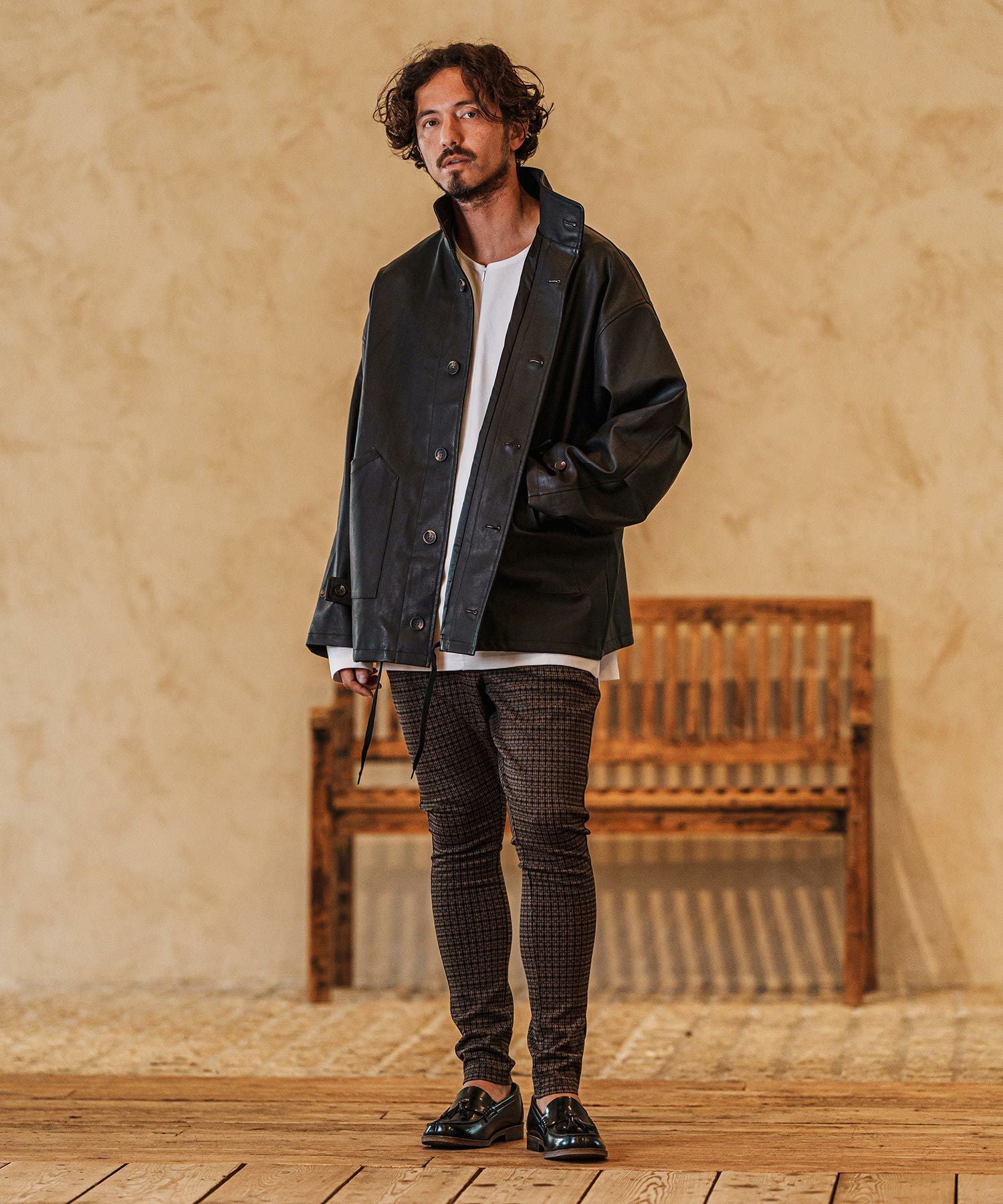 50%OFF【CAMBIO(カンビオ)】Synthetic Leather Military Stand Collar