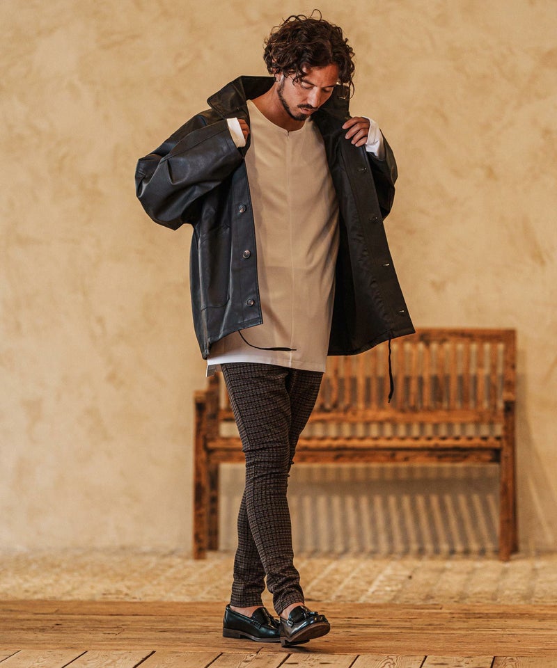 CAMBIO(カンビオ)】Synthetic Leather Military Stand Collar 
