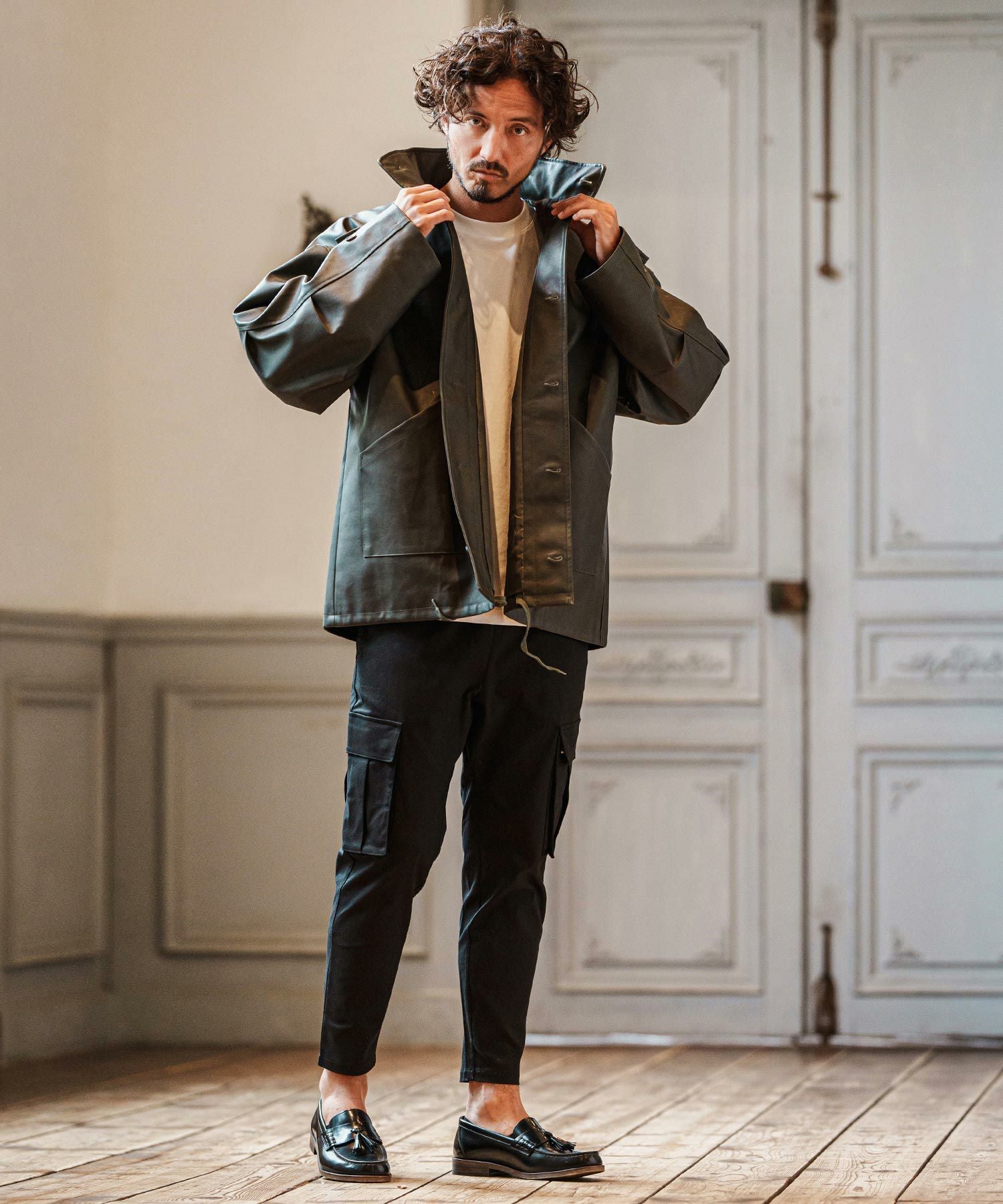 50%OFF【CAMBIO(カンビオ)】Synthetic Leather Military Stand Collar