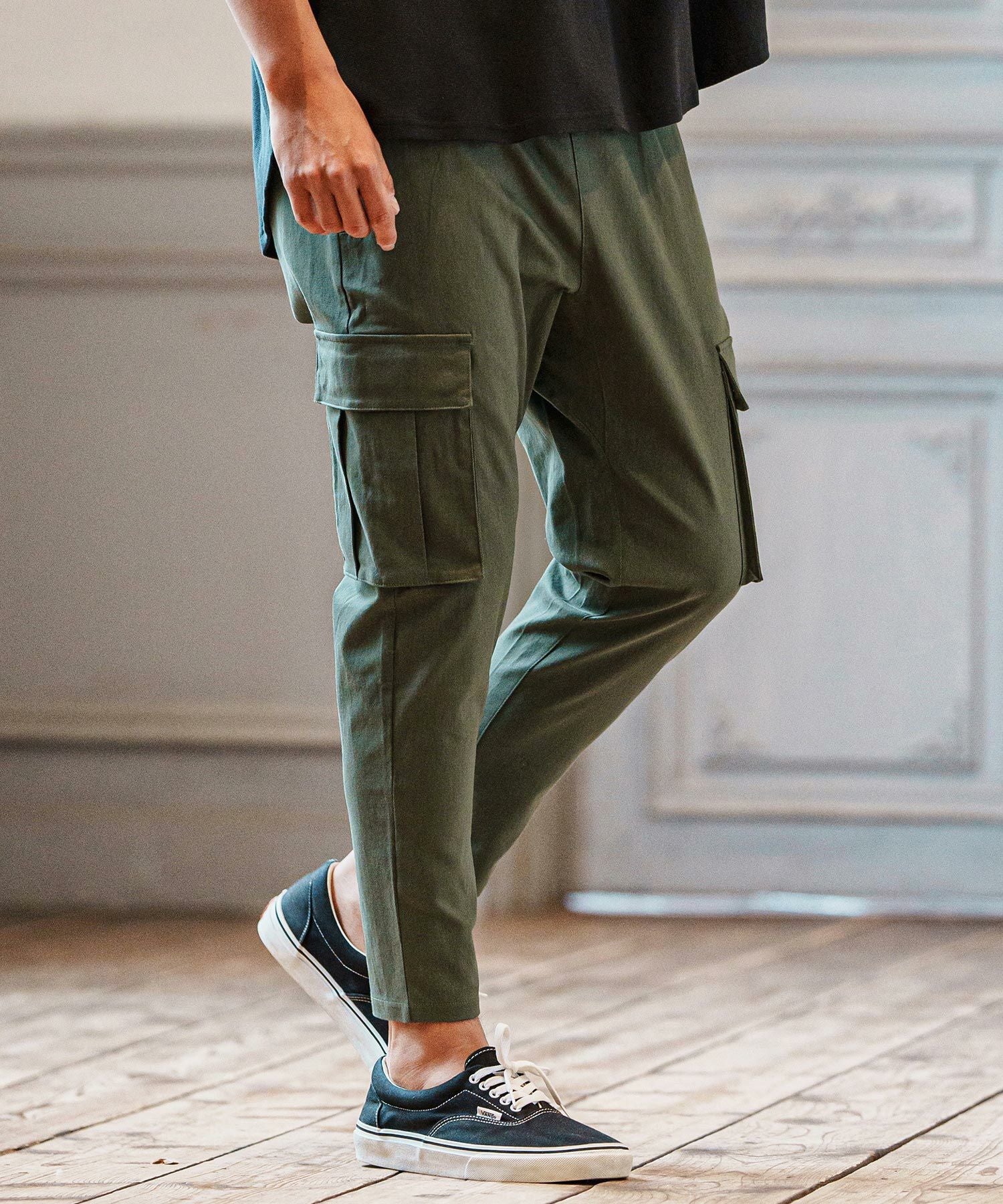 CAMBIO ブラウン カーゴパンツ フリース CAMBIO(カンビオ)】Stretch Twill Tapered Cargo Pants カーゴパンツ
