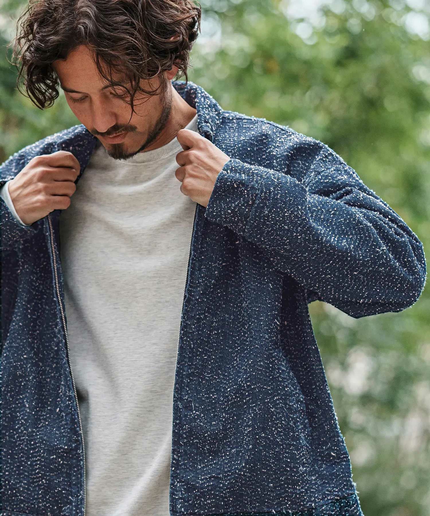 Y2K ボリュームネック リブ切替 ジップ アウター ジャケット グランジ 50%OFF【CAMBIO(カンビオ)】Loop Nep Denim Zip Jacket ジップ