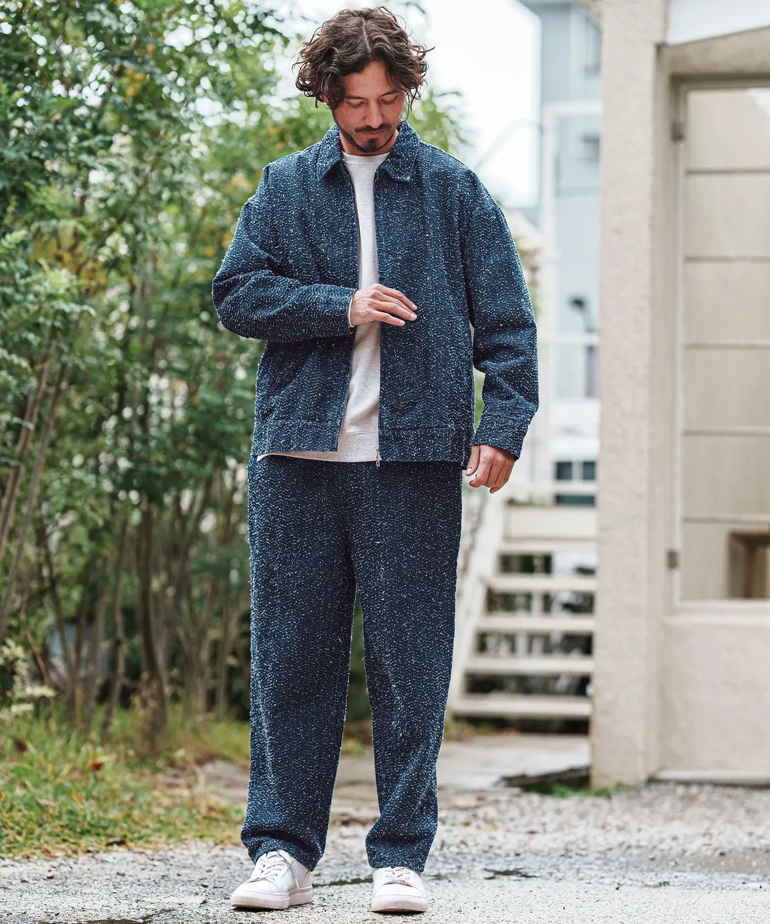 Y2K ボリュームネック リブ切替 ジップアウタージャケット グランジ CAMBIO(カンビオ)】Loop Nep Denim Zip Jacket ジップジャケット(PF