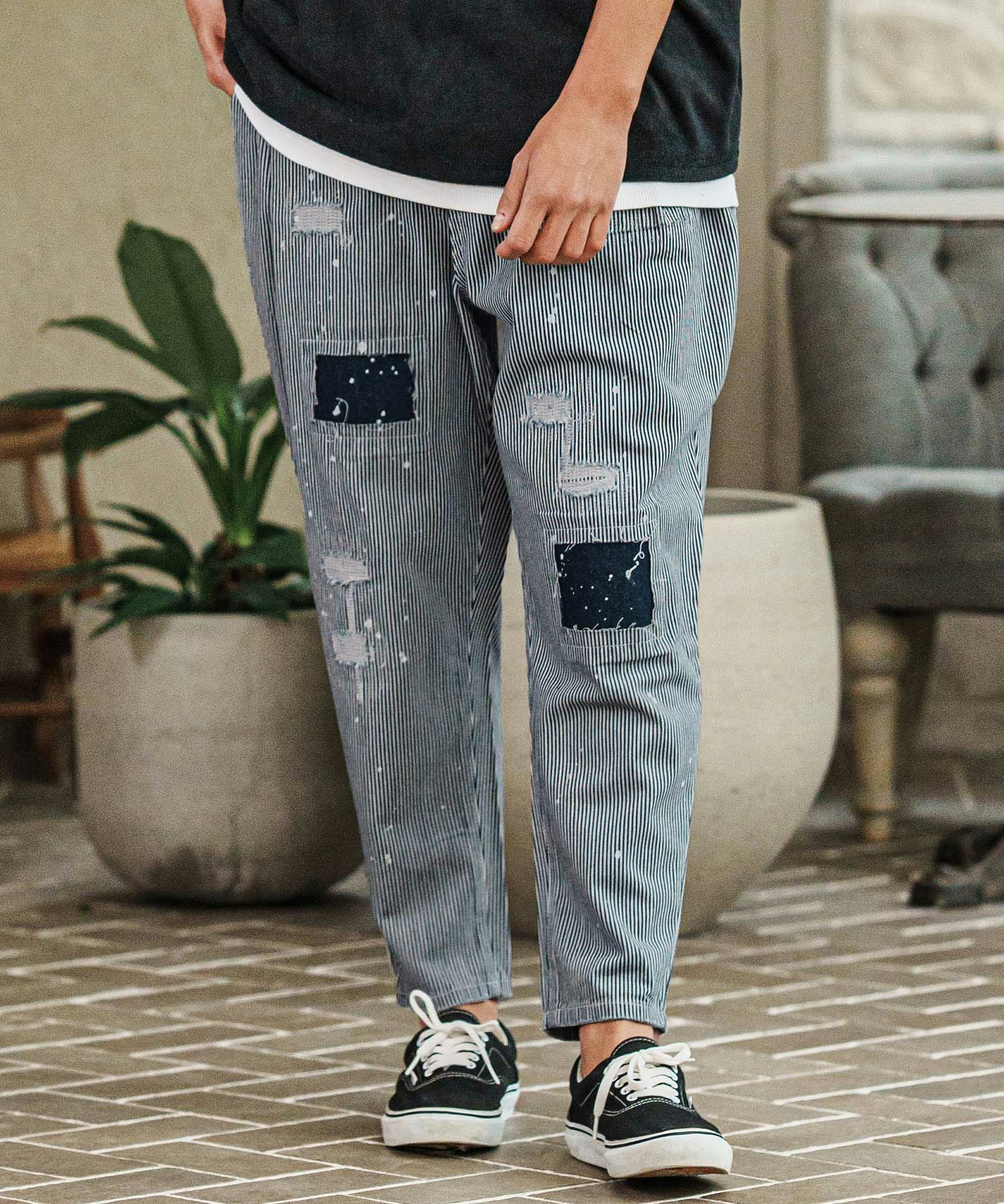 d.i.a.パンツ CAMBIO(カンビオ)】 Heritage Hickory Stripe Distressed Pants