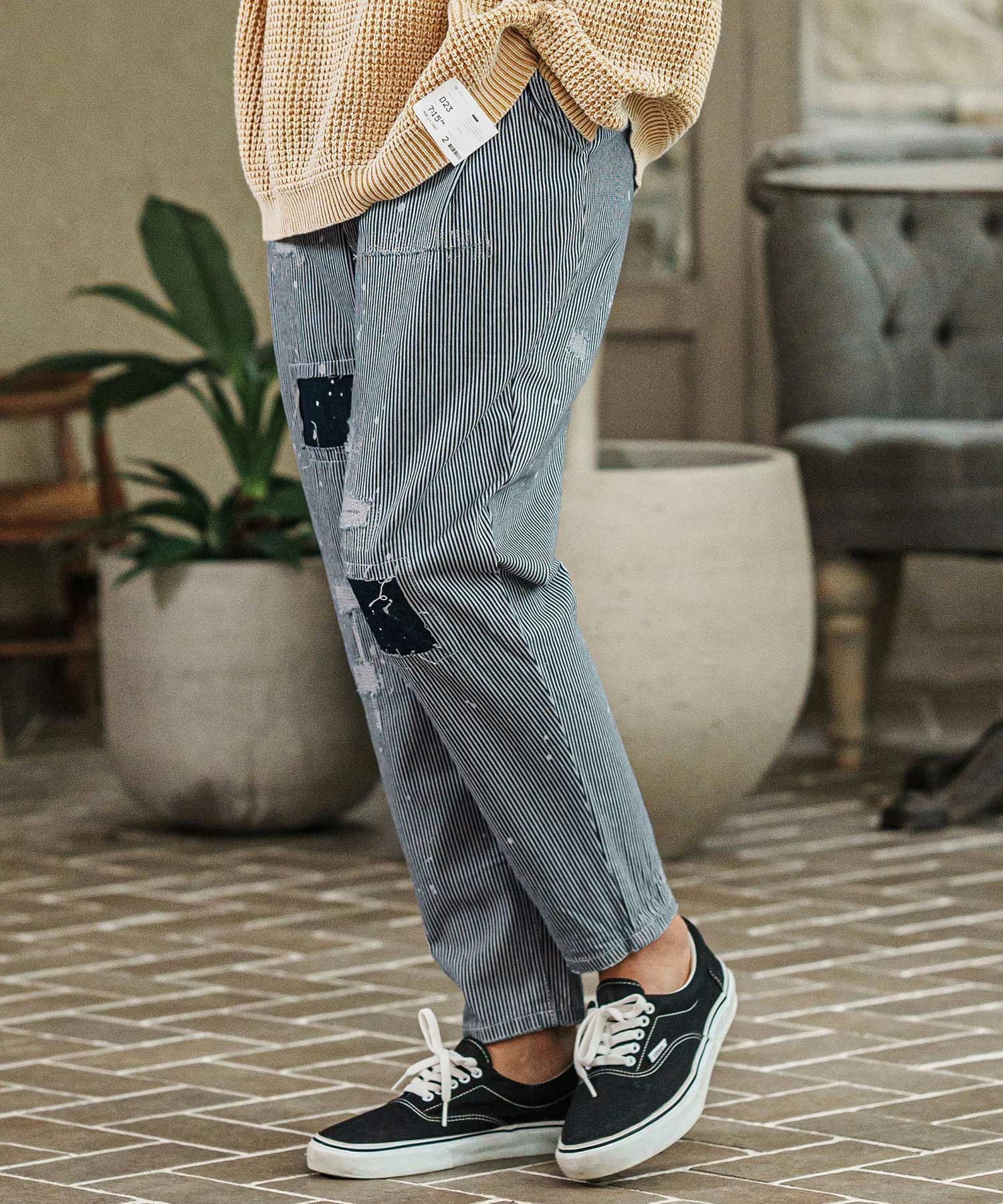 CAMBIO(カンビオ)】 Heritage Hickory Stripe Distressed Pants