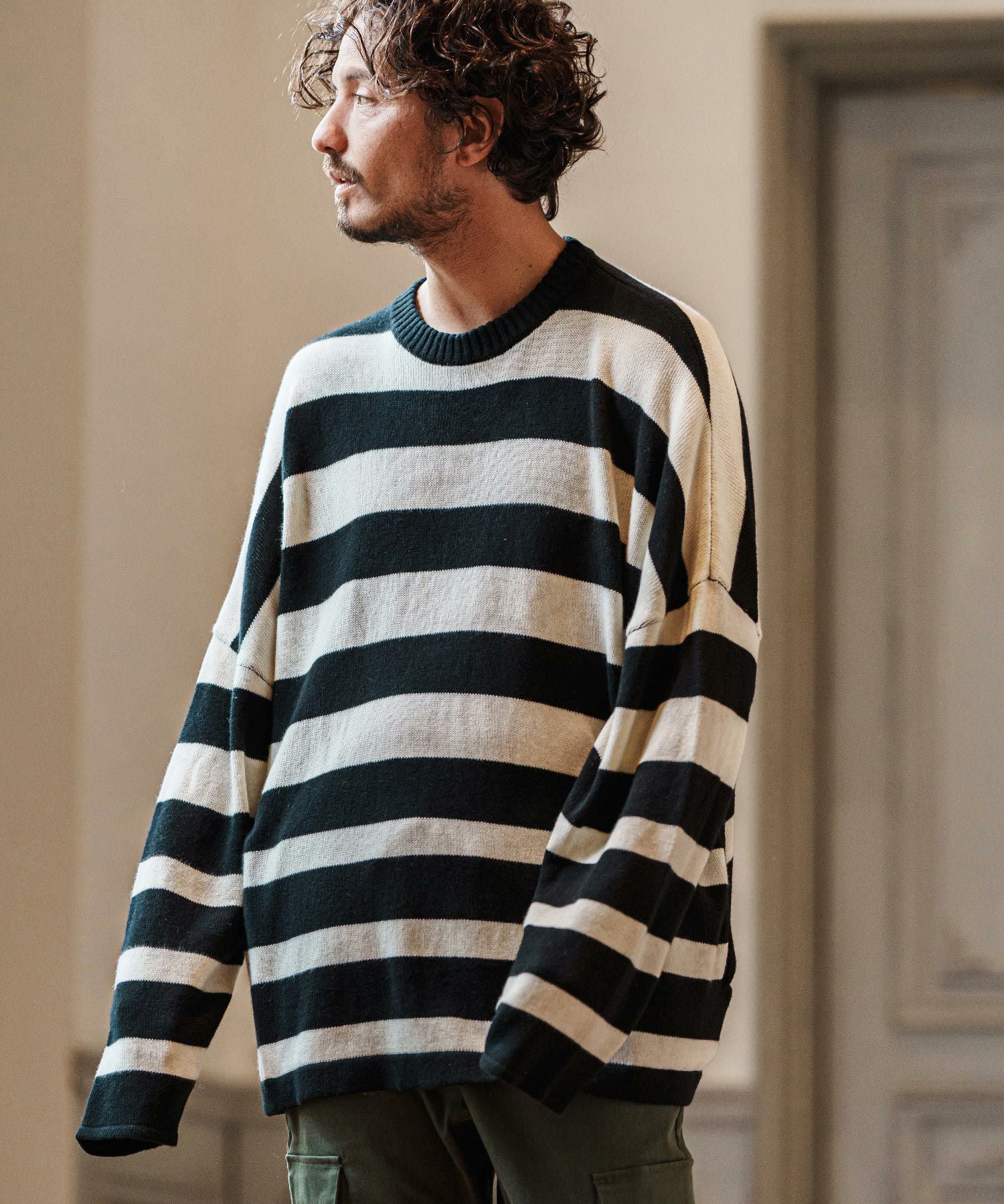 CAMBIO(カンビオ)】Cashmere Blend Border Knit Pullover ボーダー