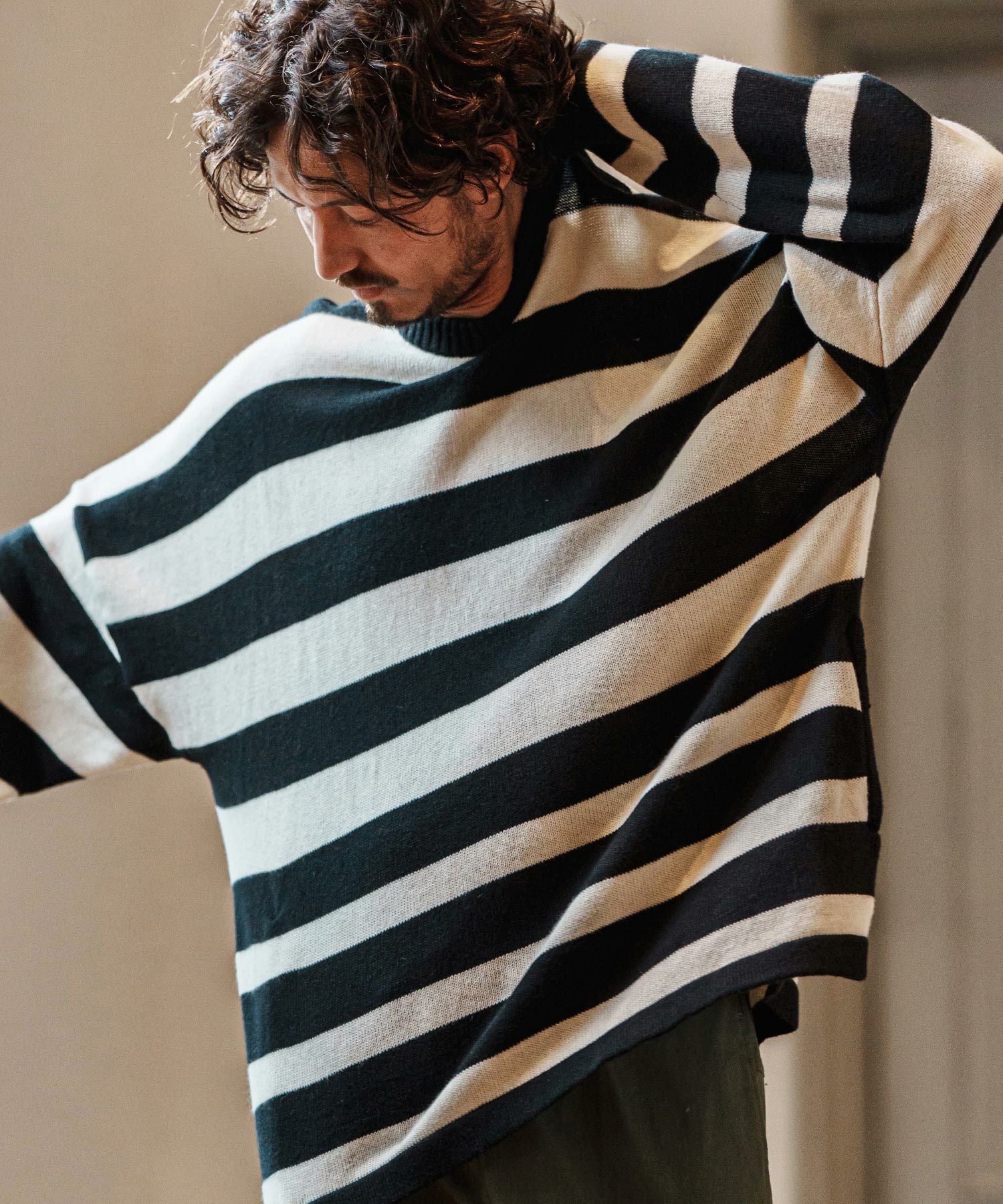 30%OFF【CAMBIO(カンビオ)】Cashmere Blend Border Knit Pullover