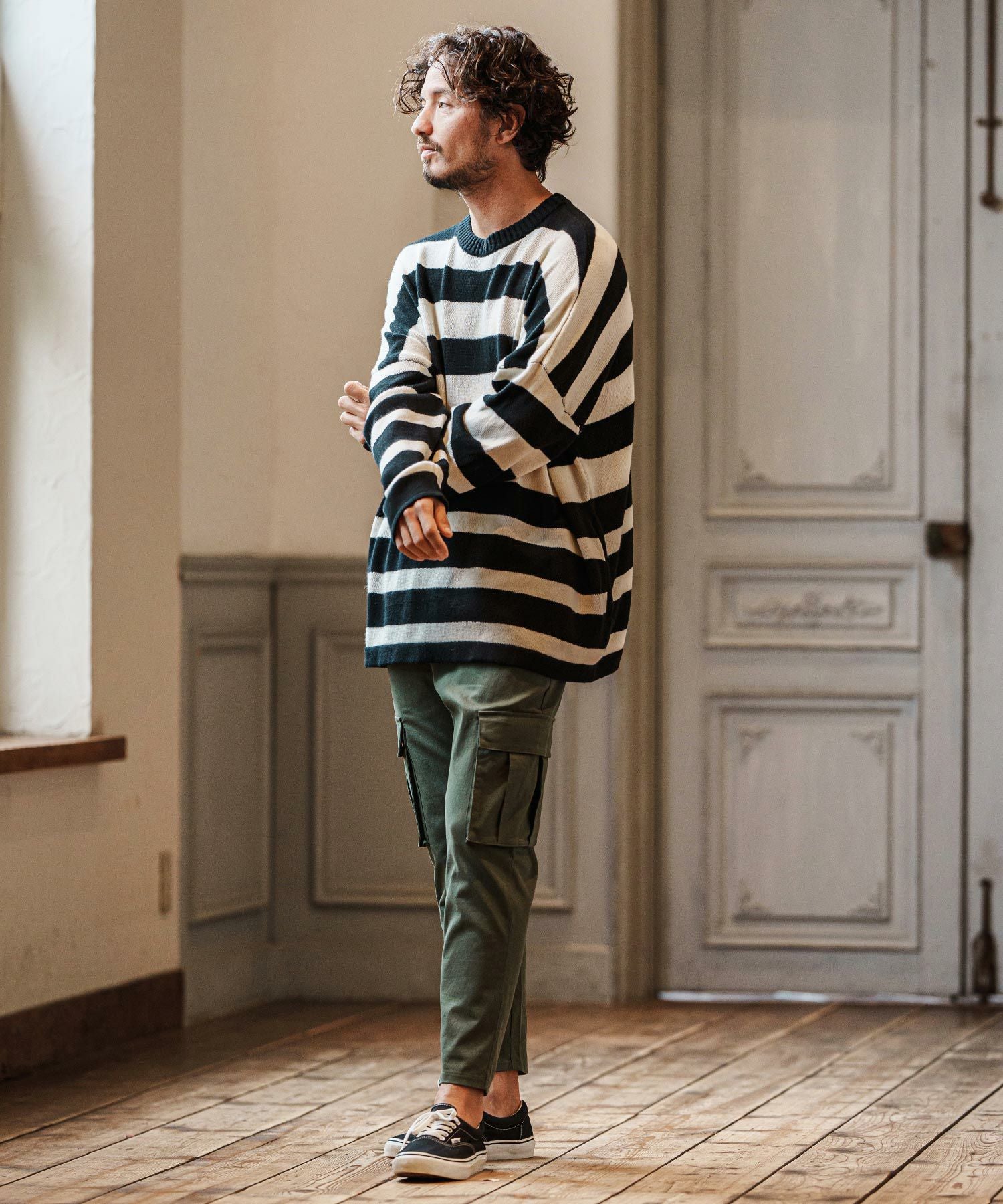 30%OFF【CAMBIO(カンビオ)】Cashmere Blend Border Knit Pullover