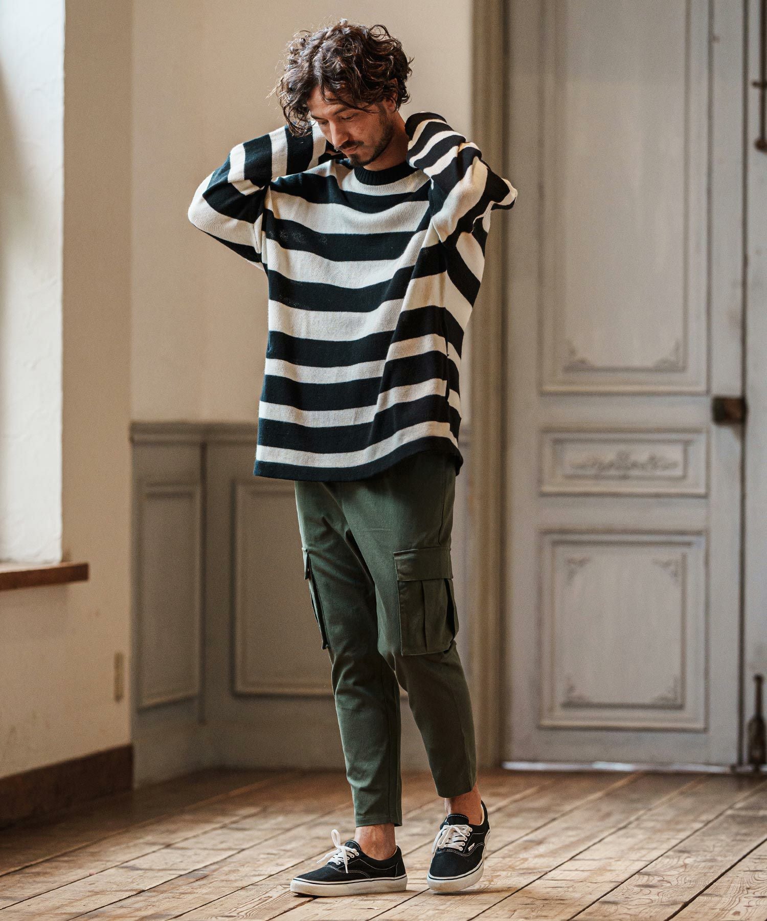 ブルネロクチネリ　リネン混 ボーダー ニット 変形　XS イタリア製 美品 50%OFF【CAMBIO(カンビオ)】Cashmere Blend Border Knit Pullover