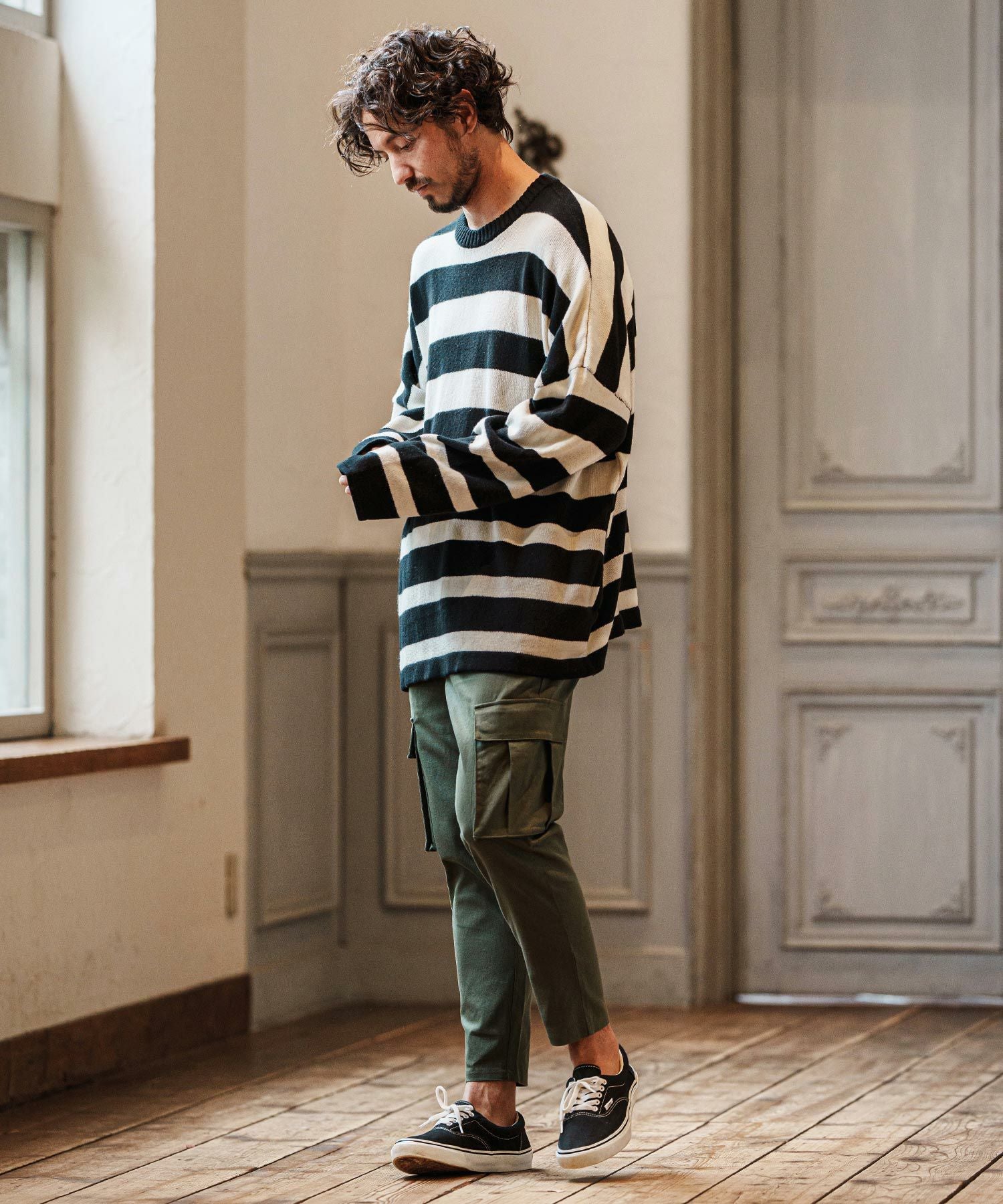 30%OFF【CAMBIO(カンビオ)】Cashmere Blend Border Knit Pullover