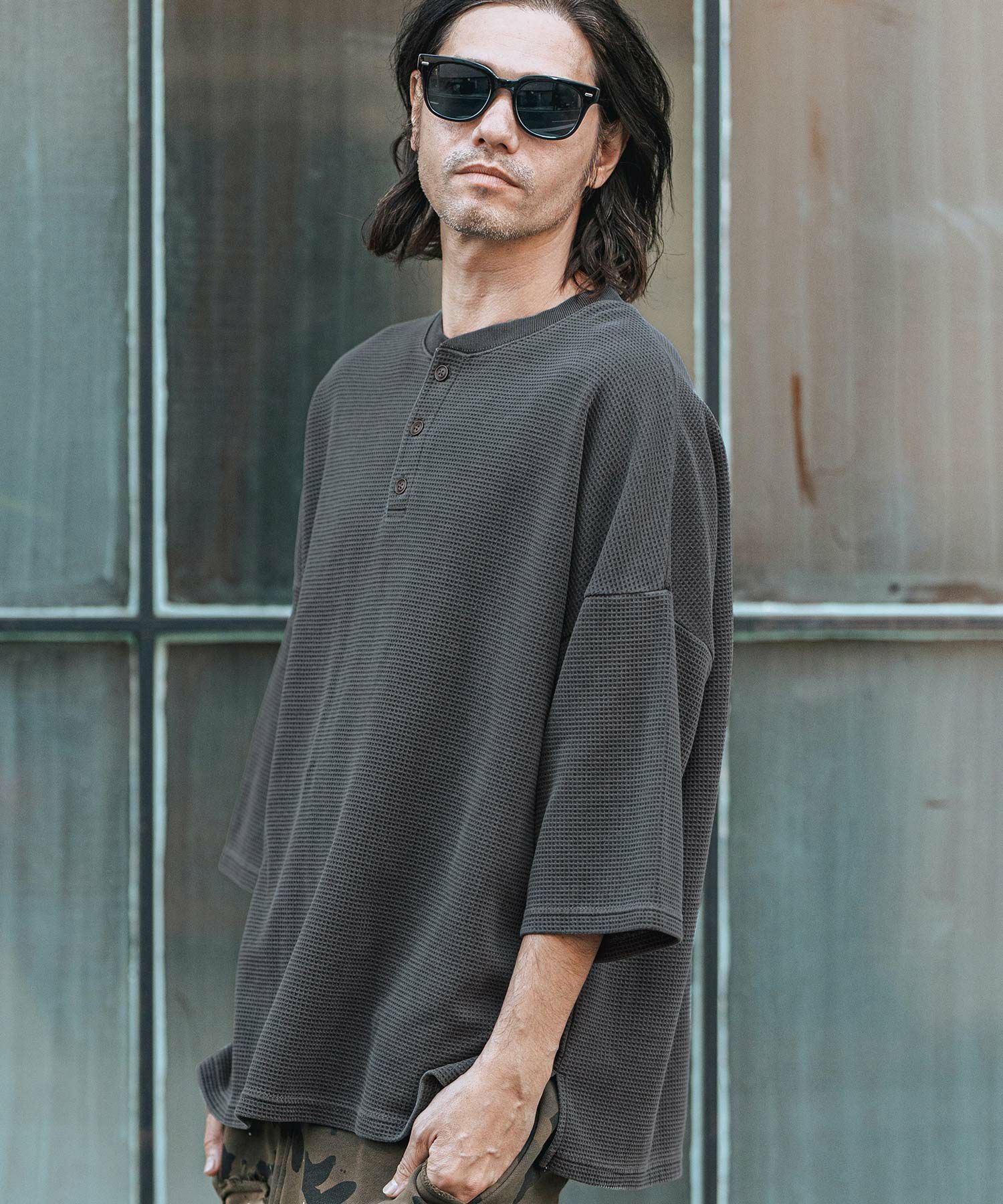 CAMBIO(カンビオ)】Pigment Waffl Henley Neck Cut sew ヘンリーネック