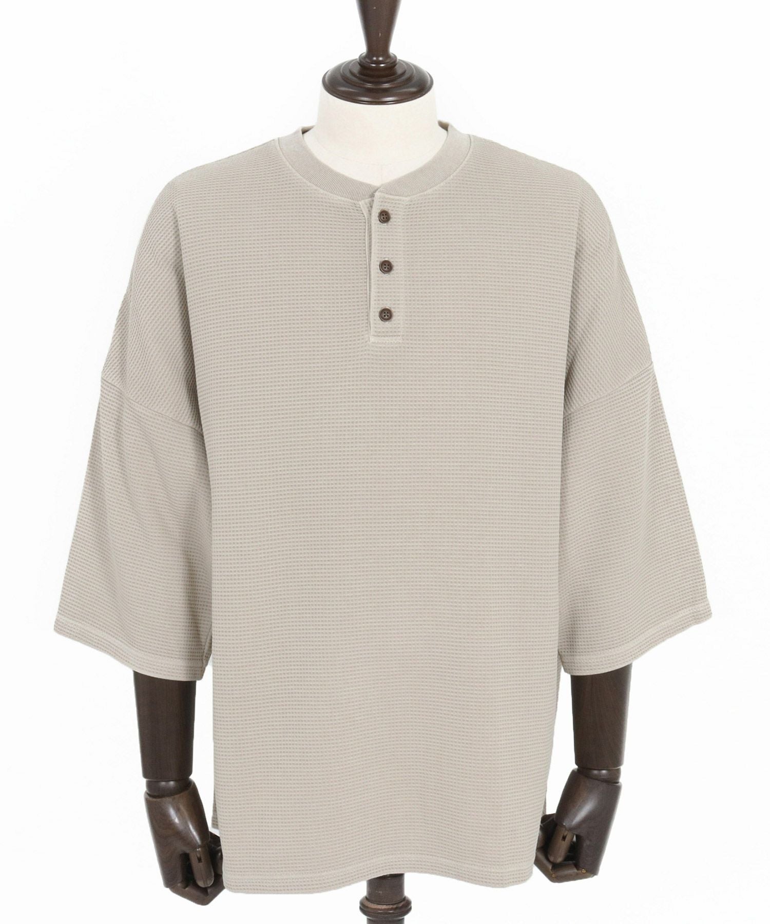 CAMBIO(カンビオ)】Pigment Waffl Henley Neck Cut sew ヘンリーネック