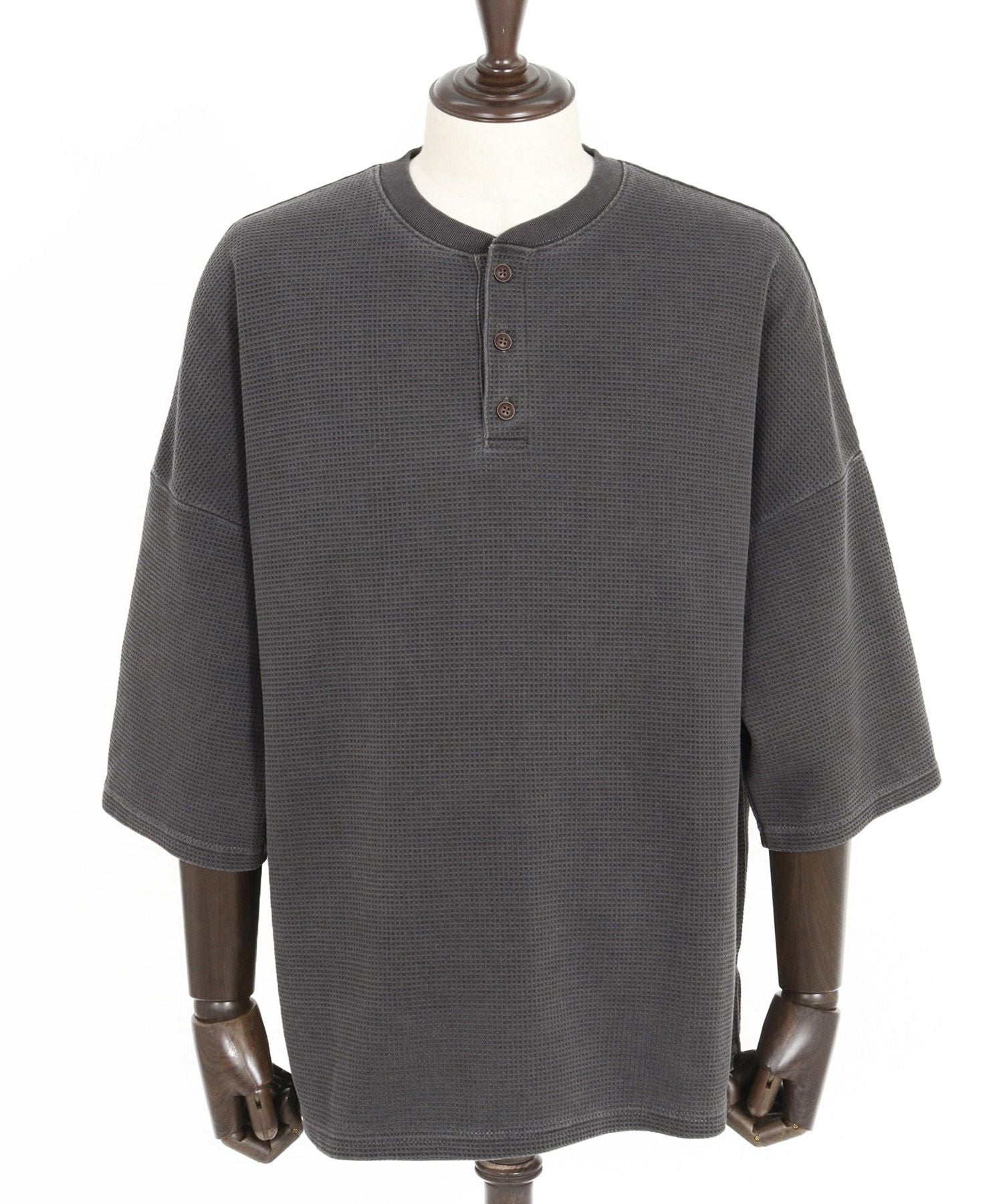 CAMBIO(カンビオ)】Pigment Waffl Henley Neck Cut sew ヘンリーネック