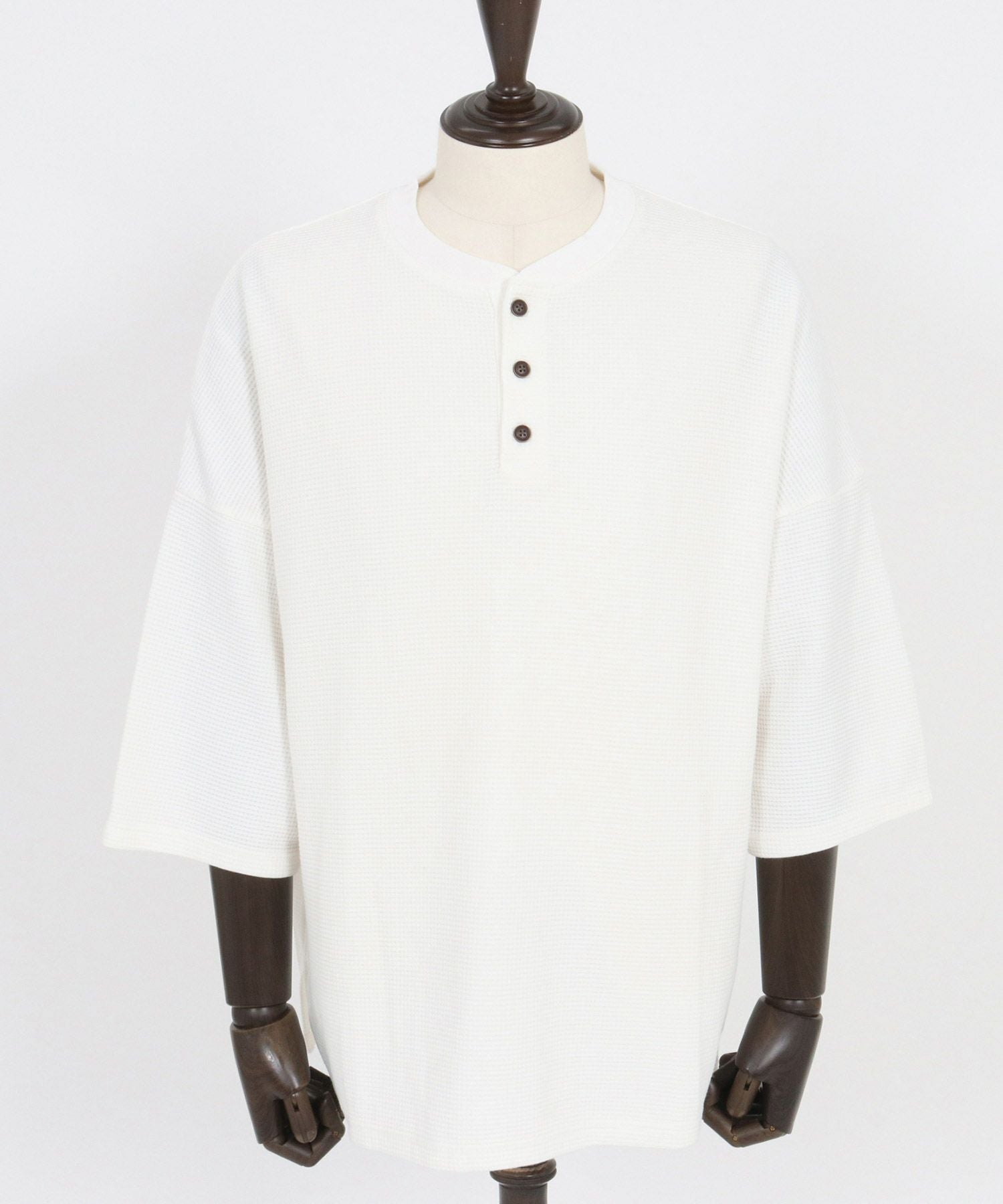 CAMBIO(カンビオ)】Pigment Waffl Henley Neck Cut sew ヘンリーネック