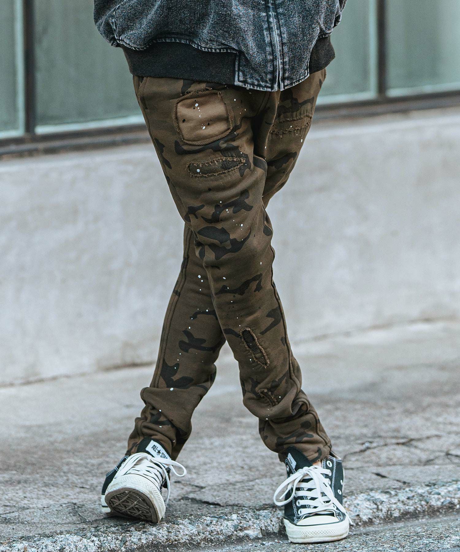 CAMBIO(カンビオ)】Distressed Camouflage Print Sweat Jodhpurs Pants