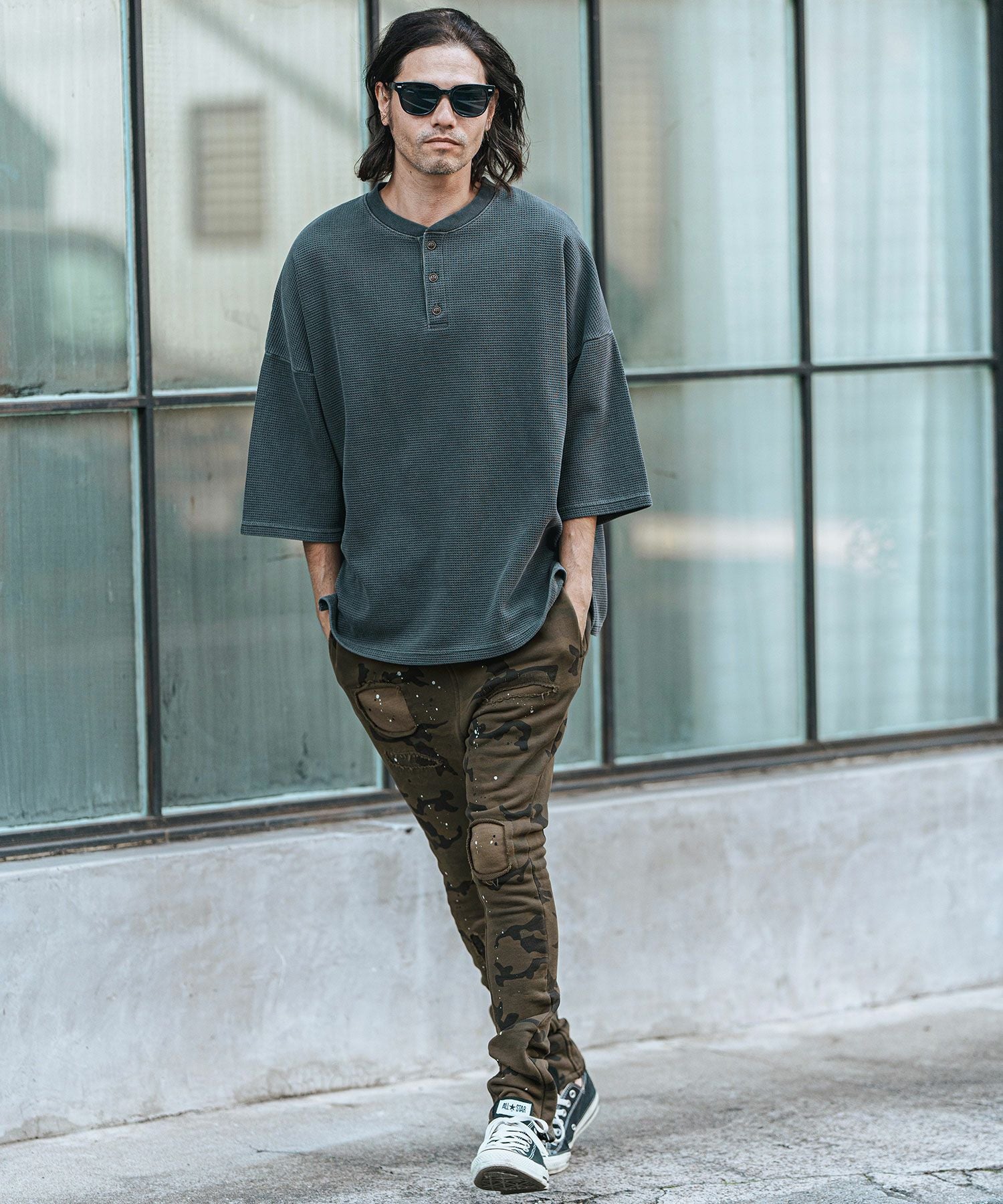 CAMBIO(カンビオ)】Distressed Camouflage Print Sweat Jodhpurs Pants