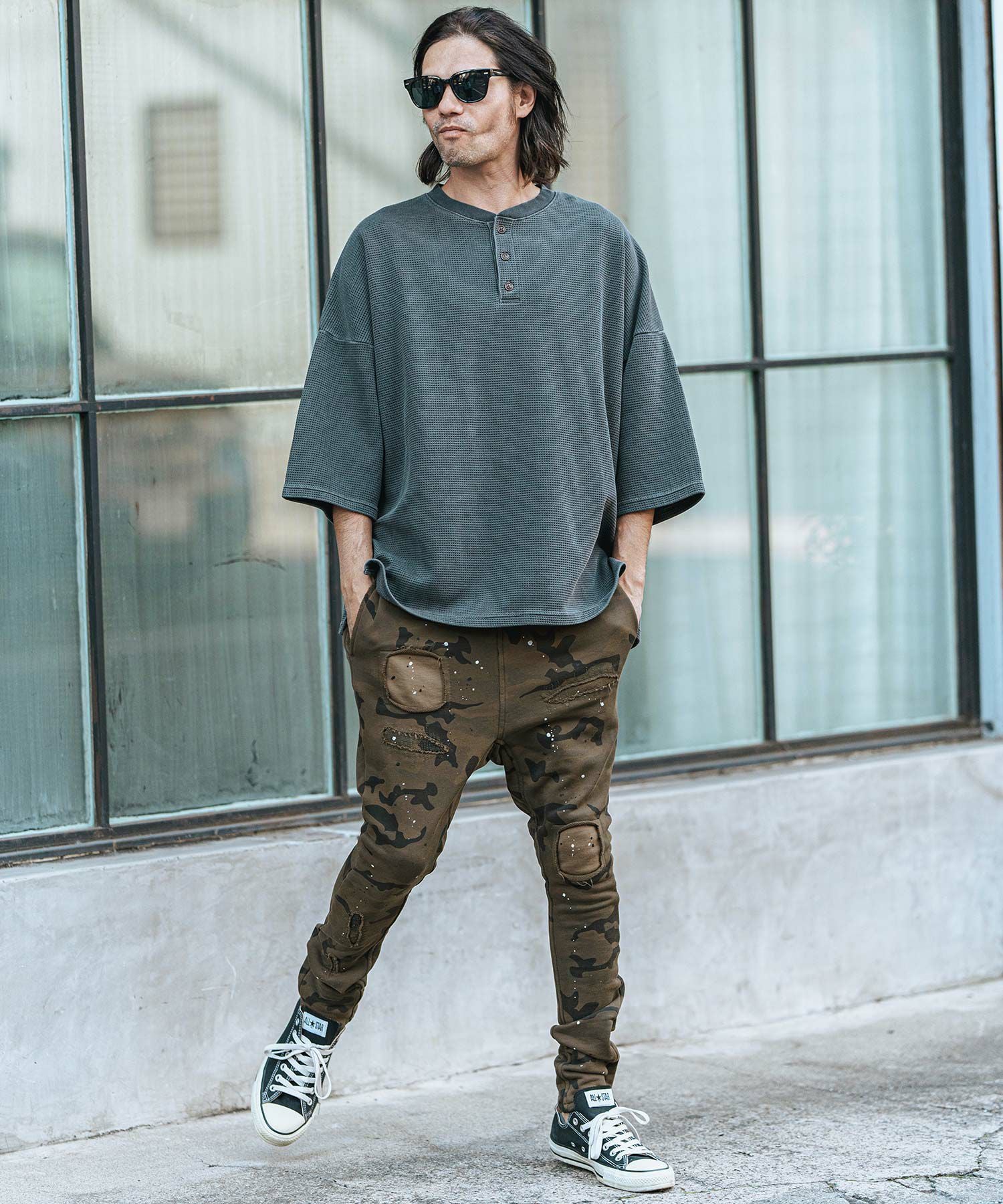 CAMBIO(カンビオ)】Distressed Camouflage Print Sweat Jodhpurs Pants