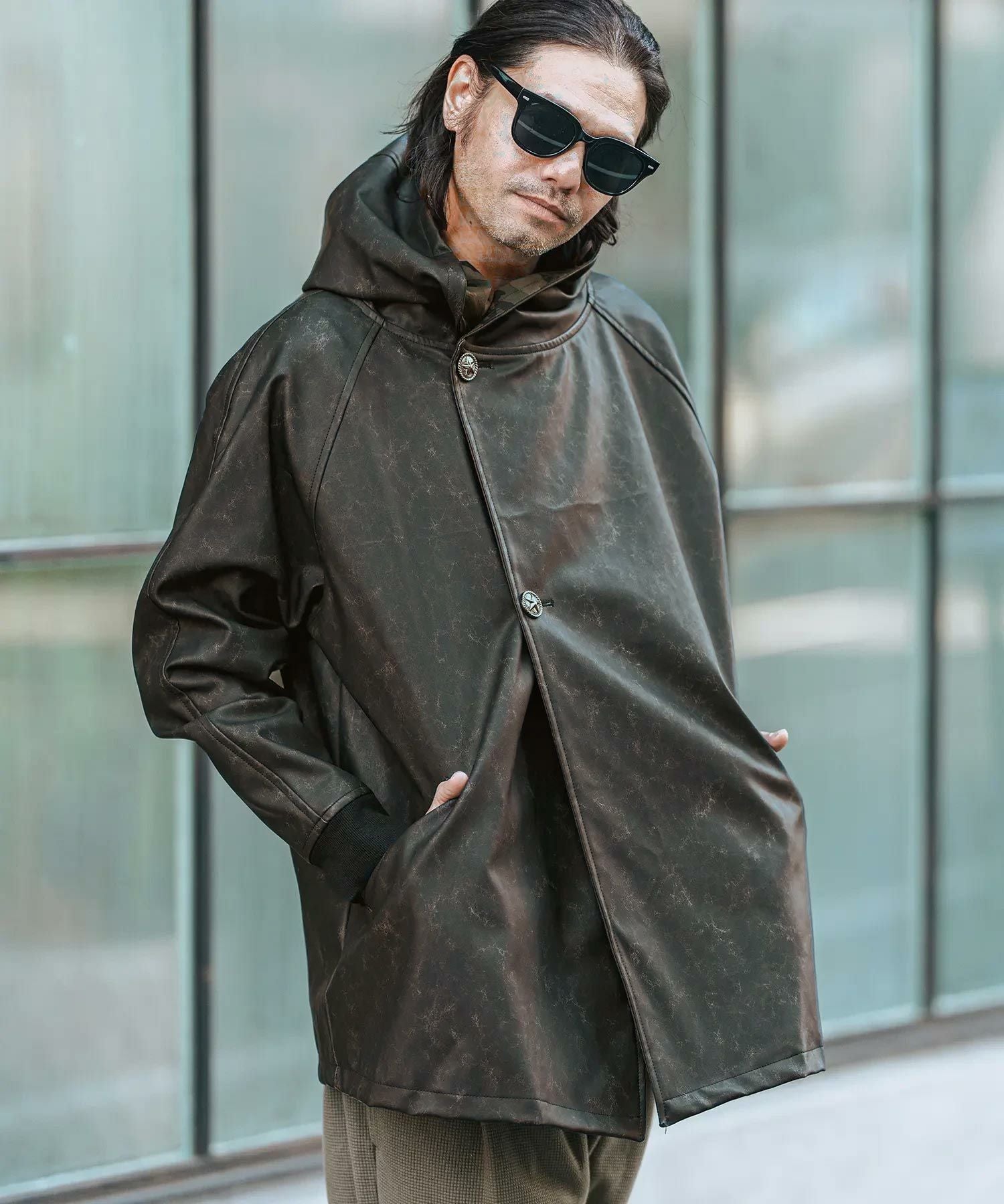 CAMBIO(カンビオ)】Vintage Like Synthetic Leather Poncho Like CAMBIO(カンビオ)】Vintage Like Synthetic Leather Poncho Like