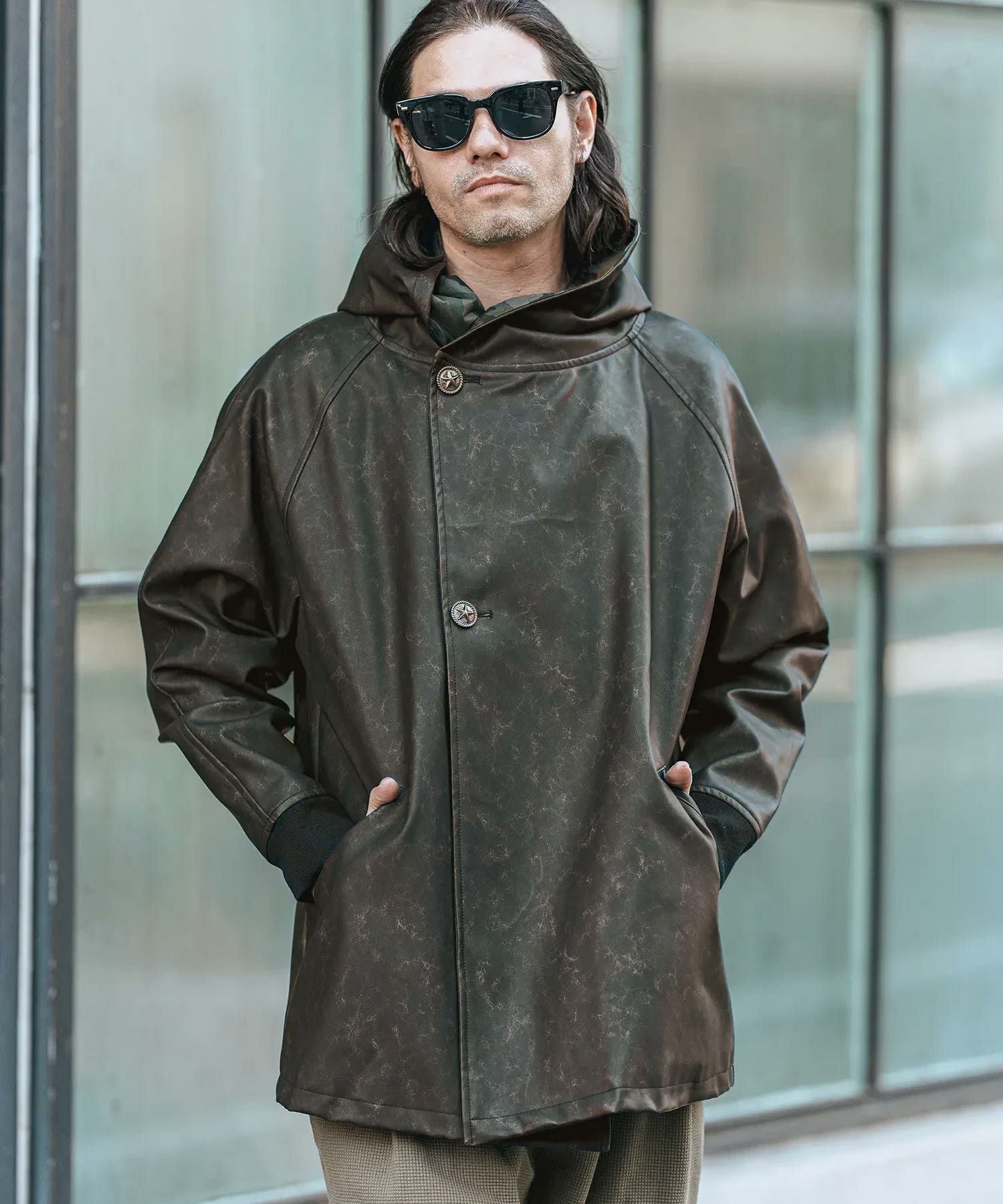 CAMBIO(カンビオ)】Vintage Like Synthetic Leather Poncho Like