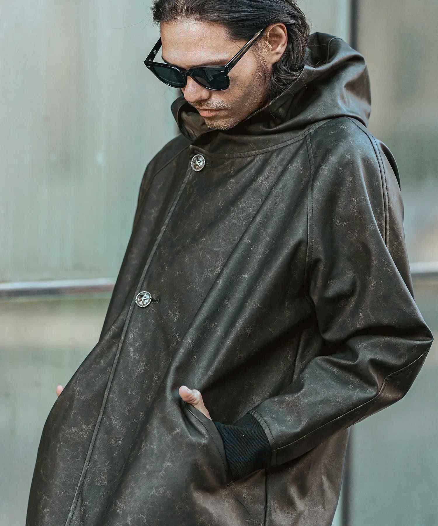 CAMBIO(カンビオ)】Vintage Like Synthetic Leather Poncho Like