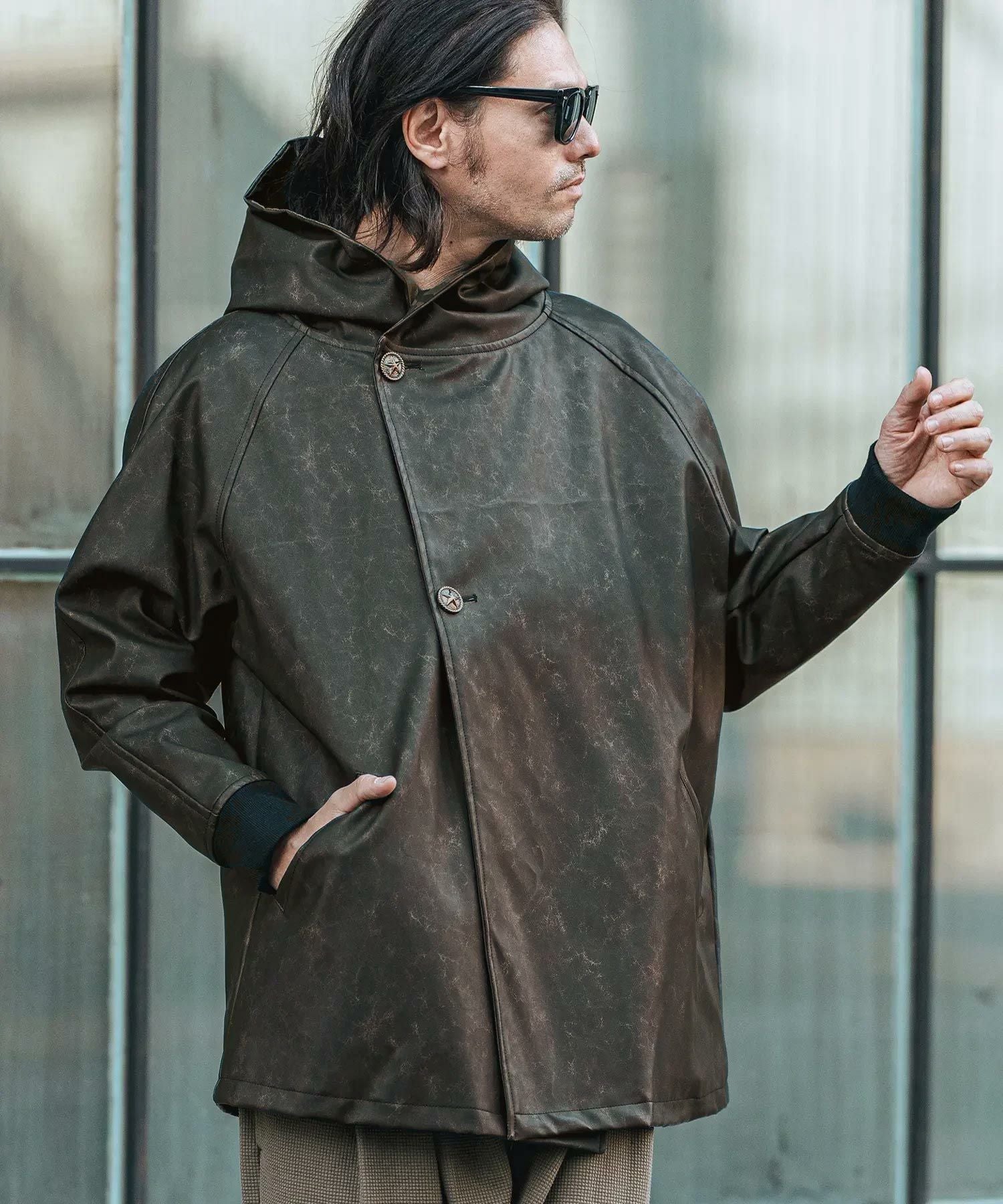 CAMBIO(カンビオ)】Vintage Like Synthetic Leather Poncho Like