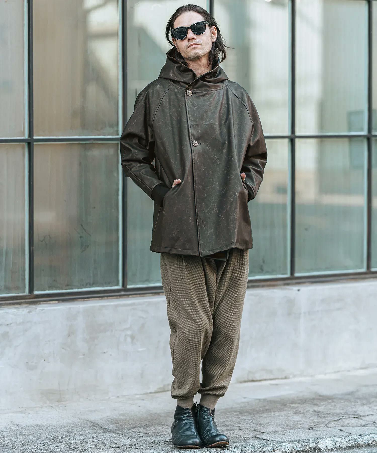 CAMBIO(カンビオ)】Vintage Like Synthetic Leather Poncho Like